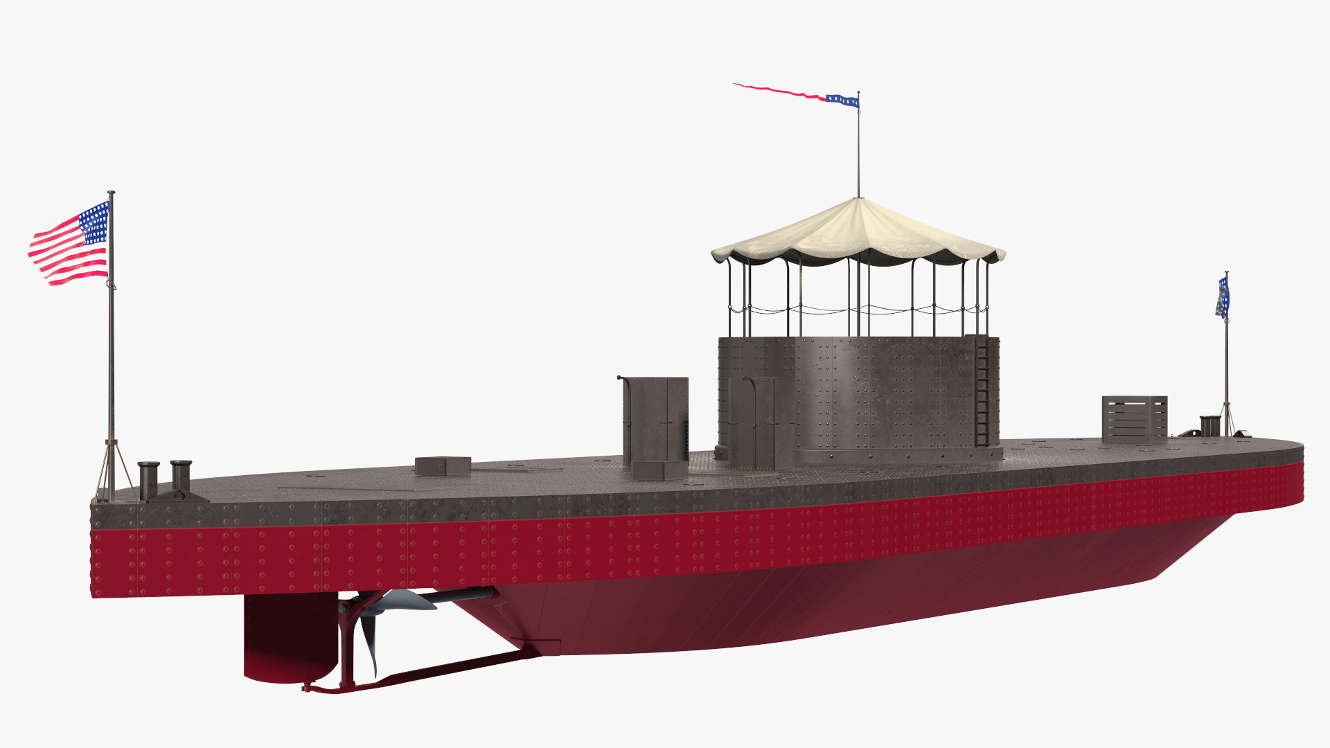 US Civil War Warship with Tower New Rigged 3D