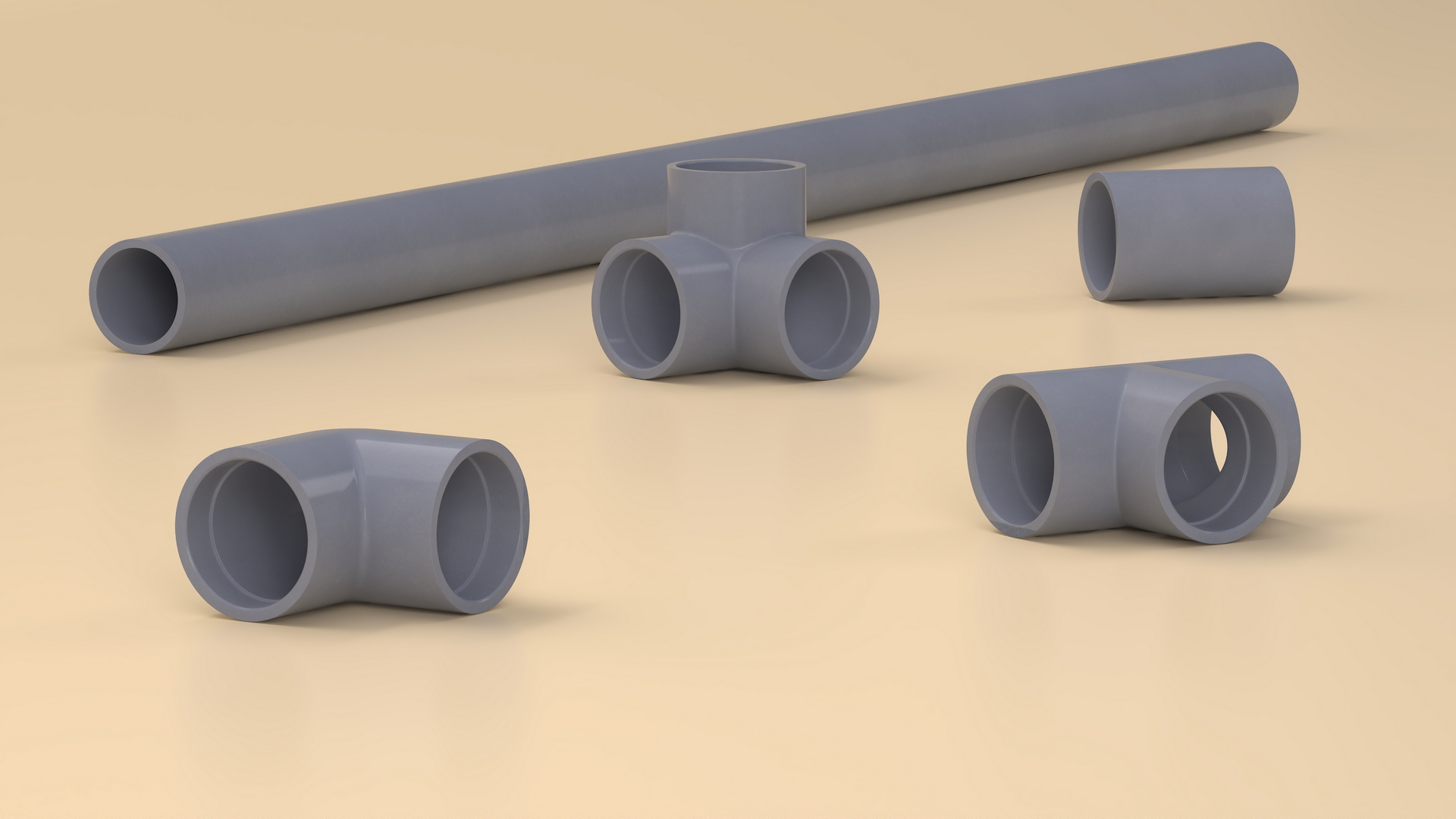 3D Plumbing PVC Pipes and Fittings 7.5D
