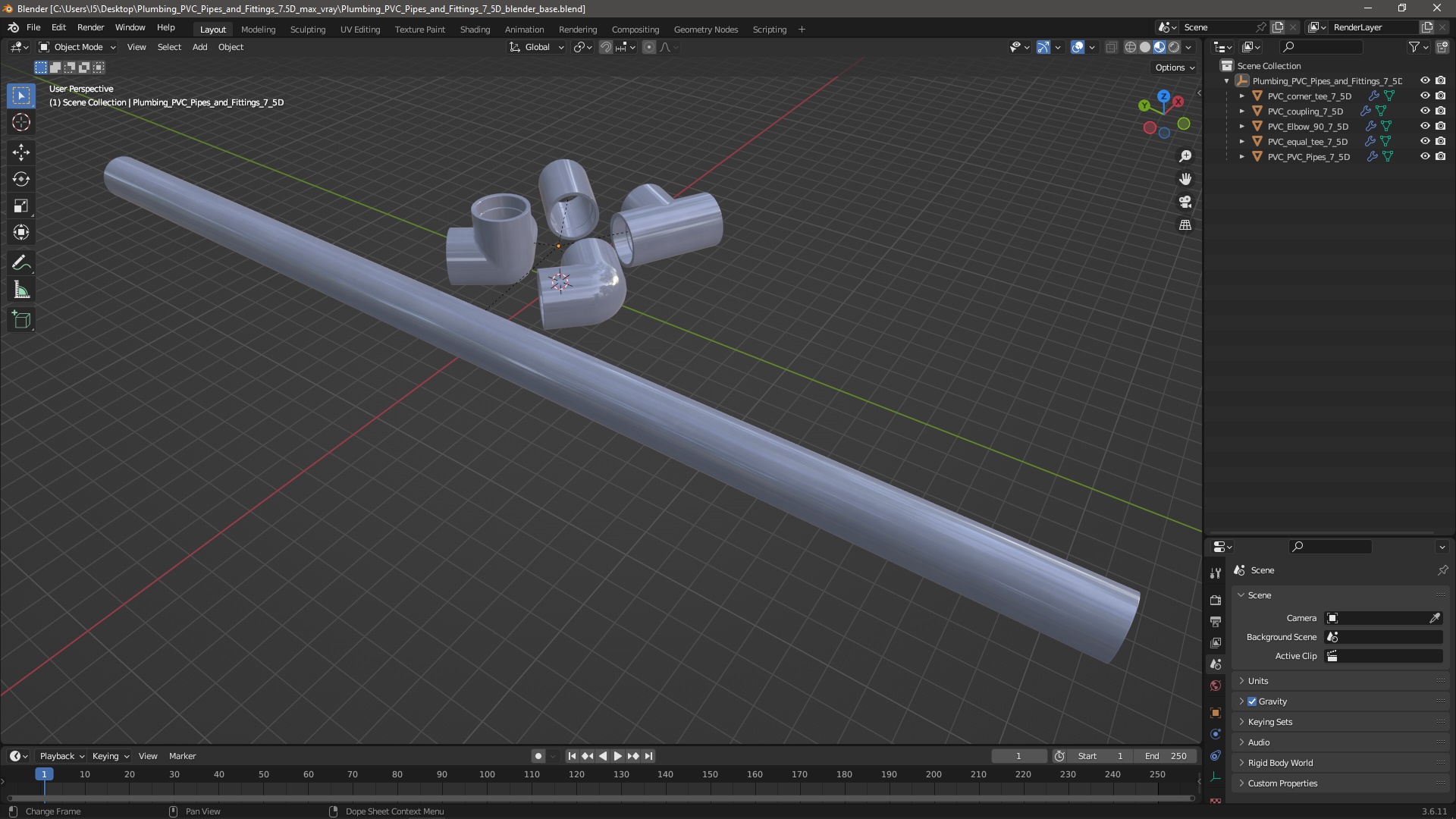 3D Plumbing PVC Pipes and Fittings 7.5D