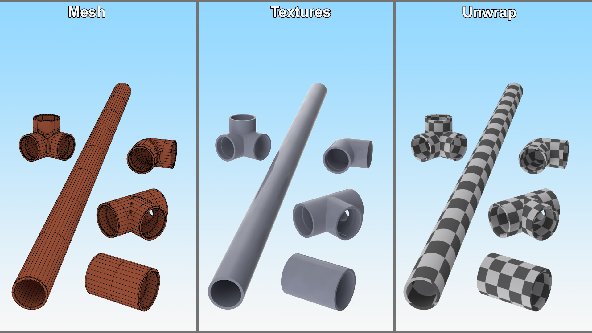 3D Plumbing PVC Pipes and Fittings 7.5D