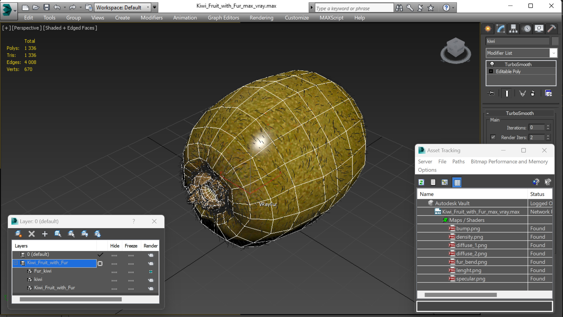 Kiwi Fruit with Fur 3D model