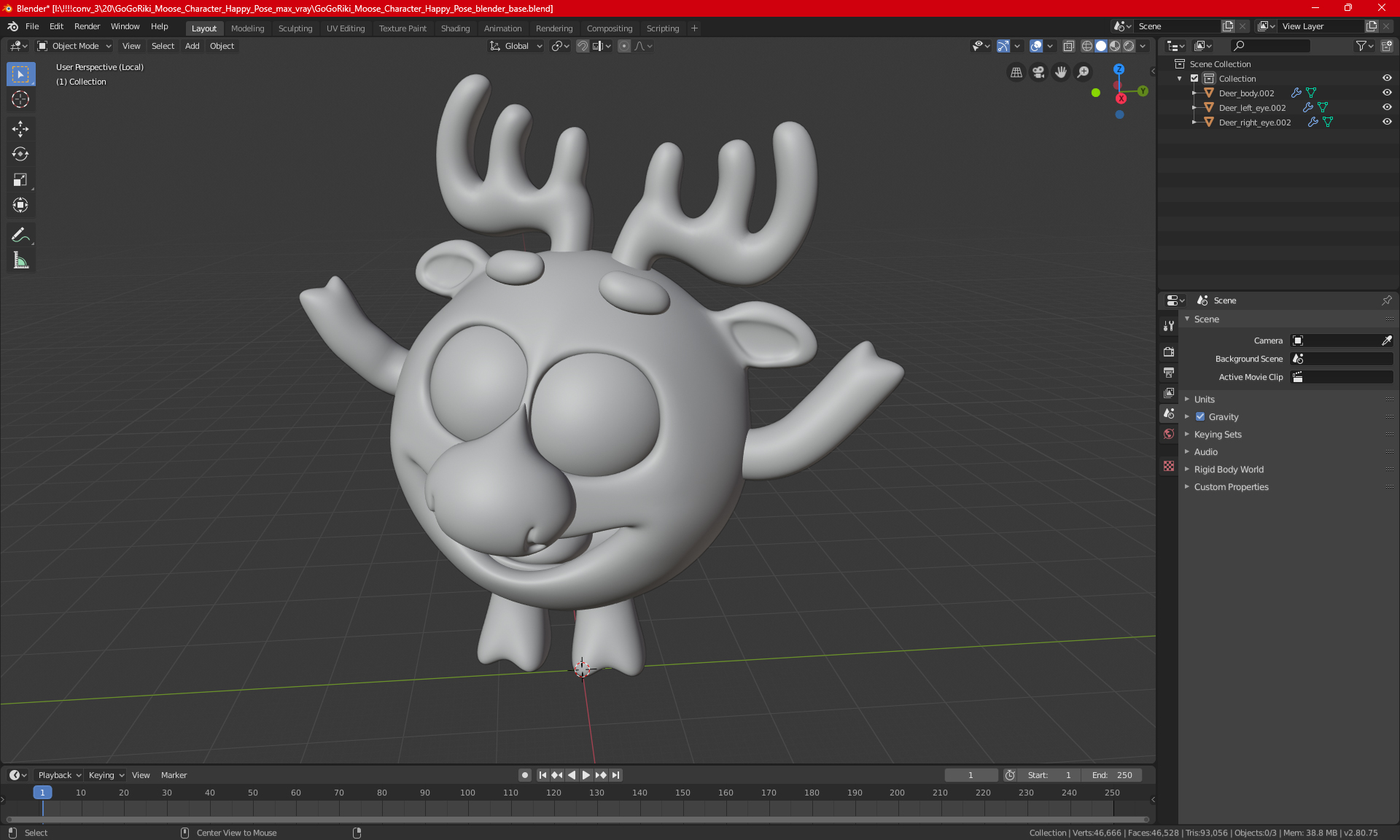 3D model GoGoRiki Moose Character Happy Pose
