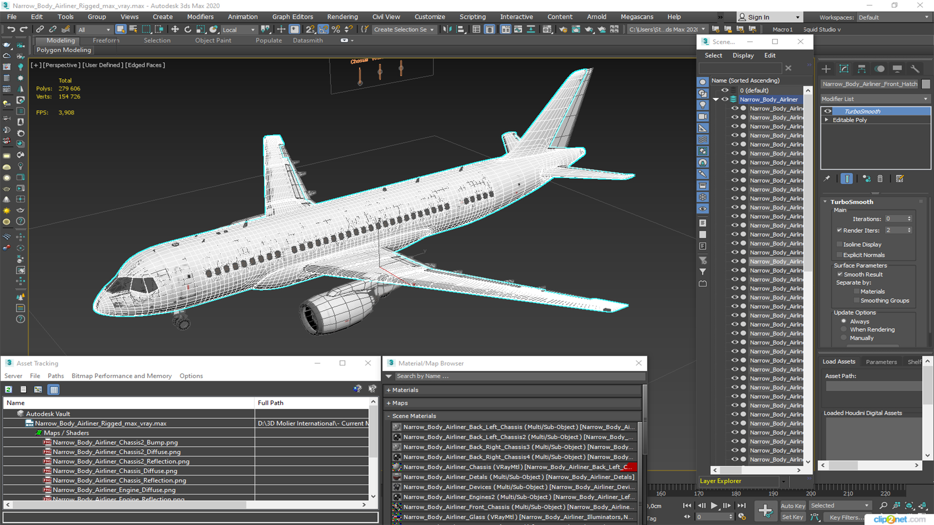 Narrow Body Airliner Rigged 3D