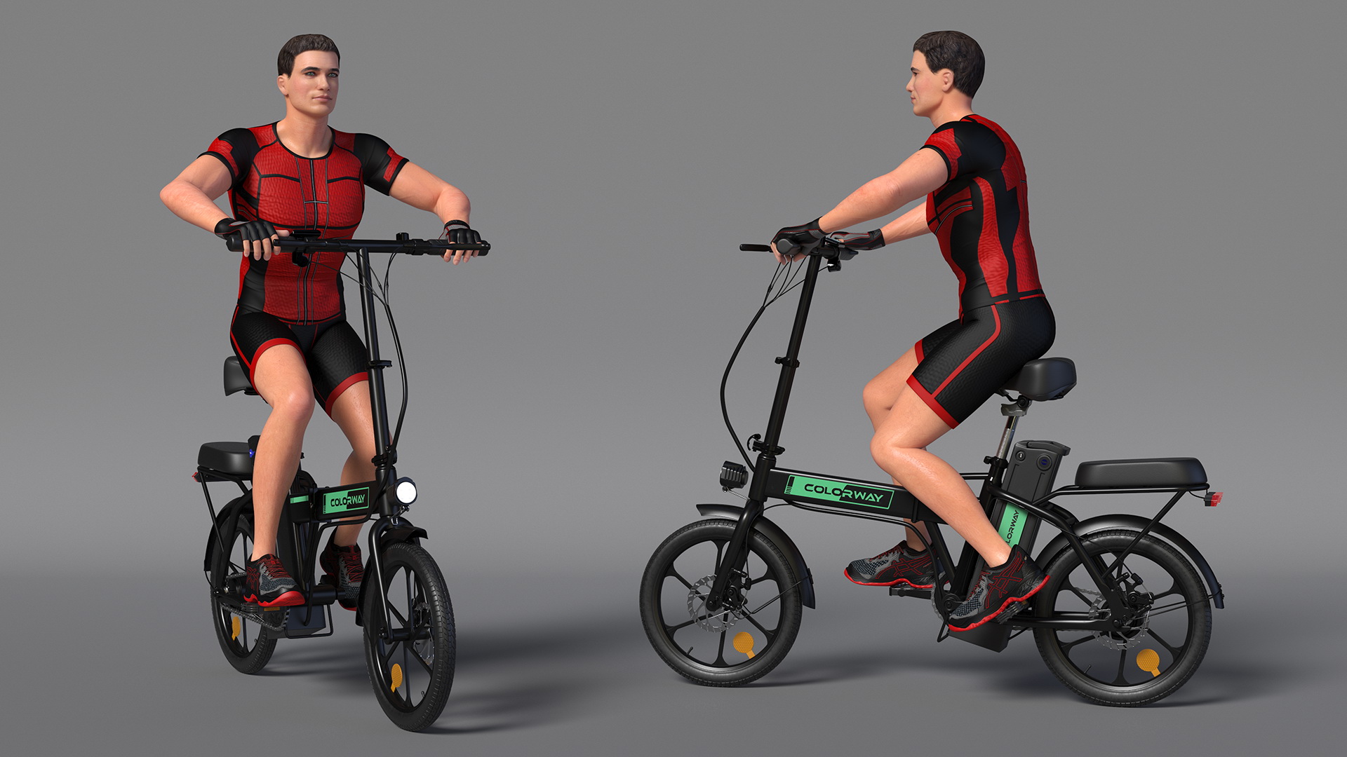 3D Black Colorway Electric Bike with Cyclist