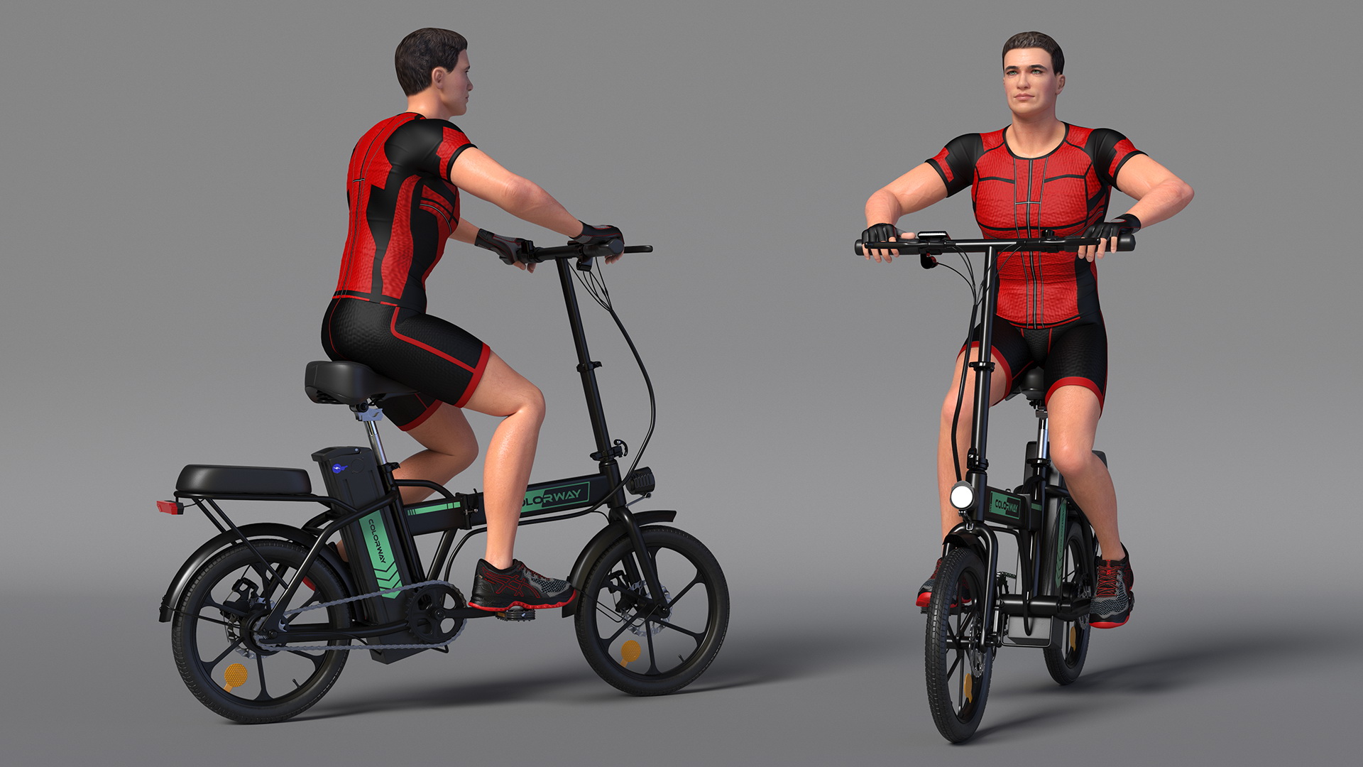 3D Black Colorway Electric Bike with Cyclist