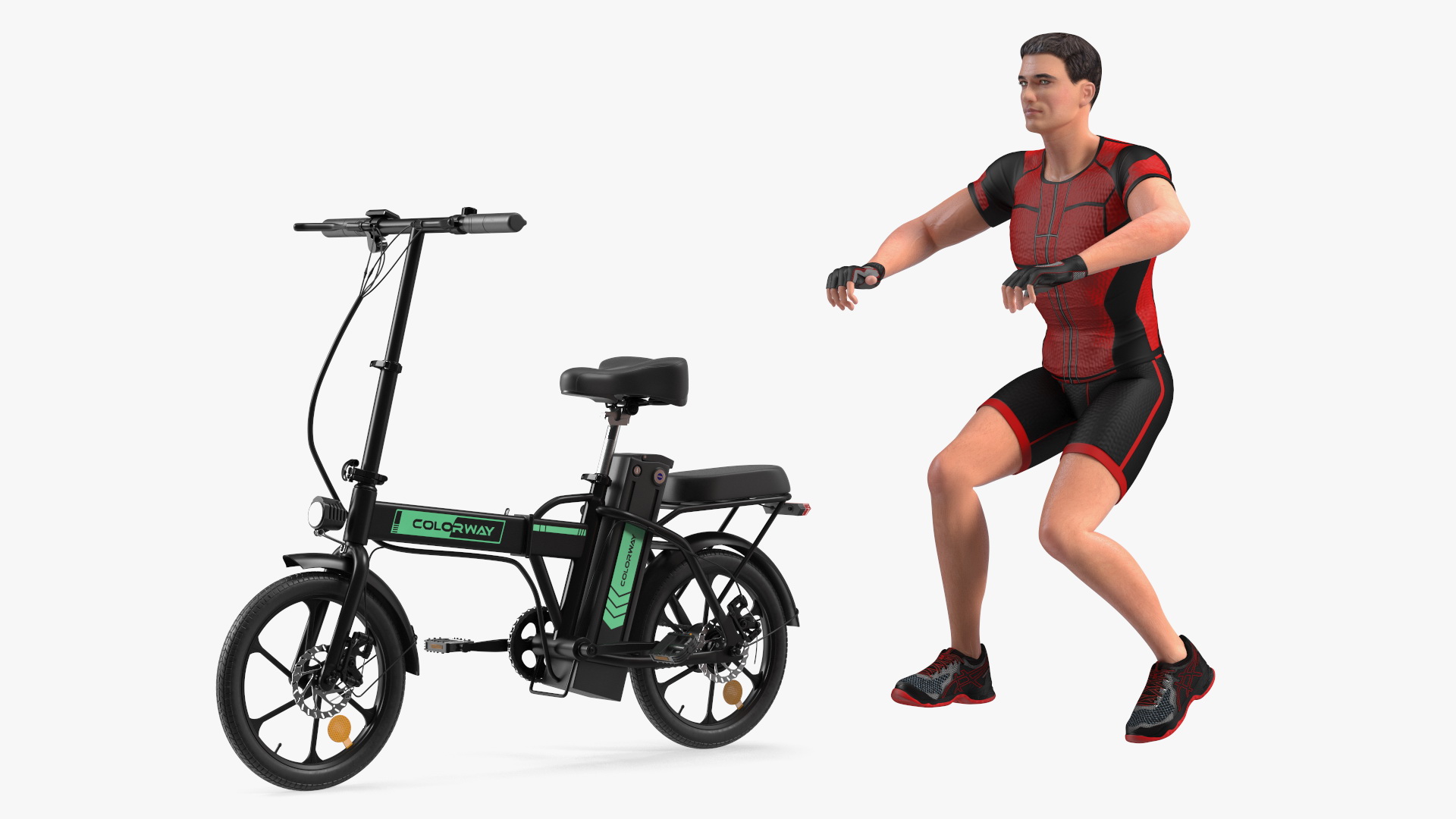3D Black Colorway Electric Bike with Cyclist
