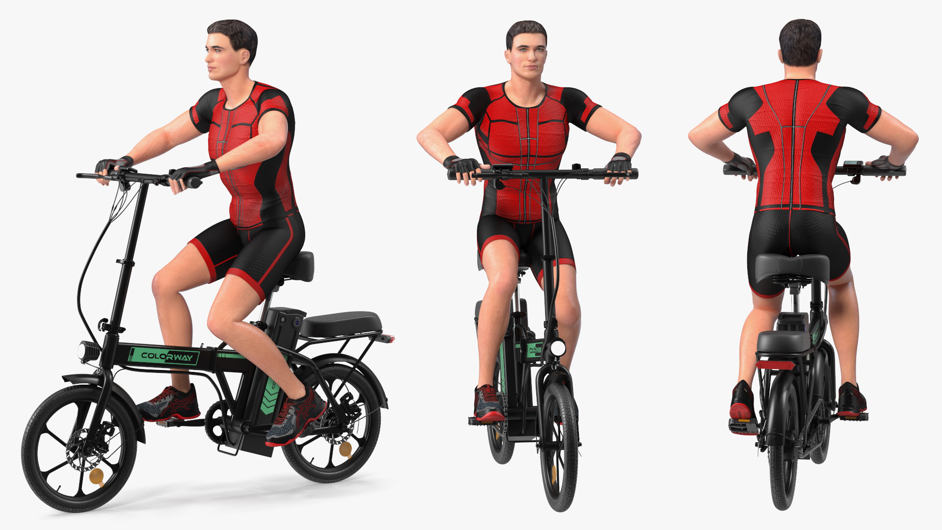 3D Black Colorway Electric Bike with Cyclist