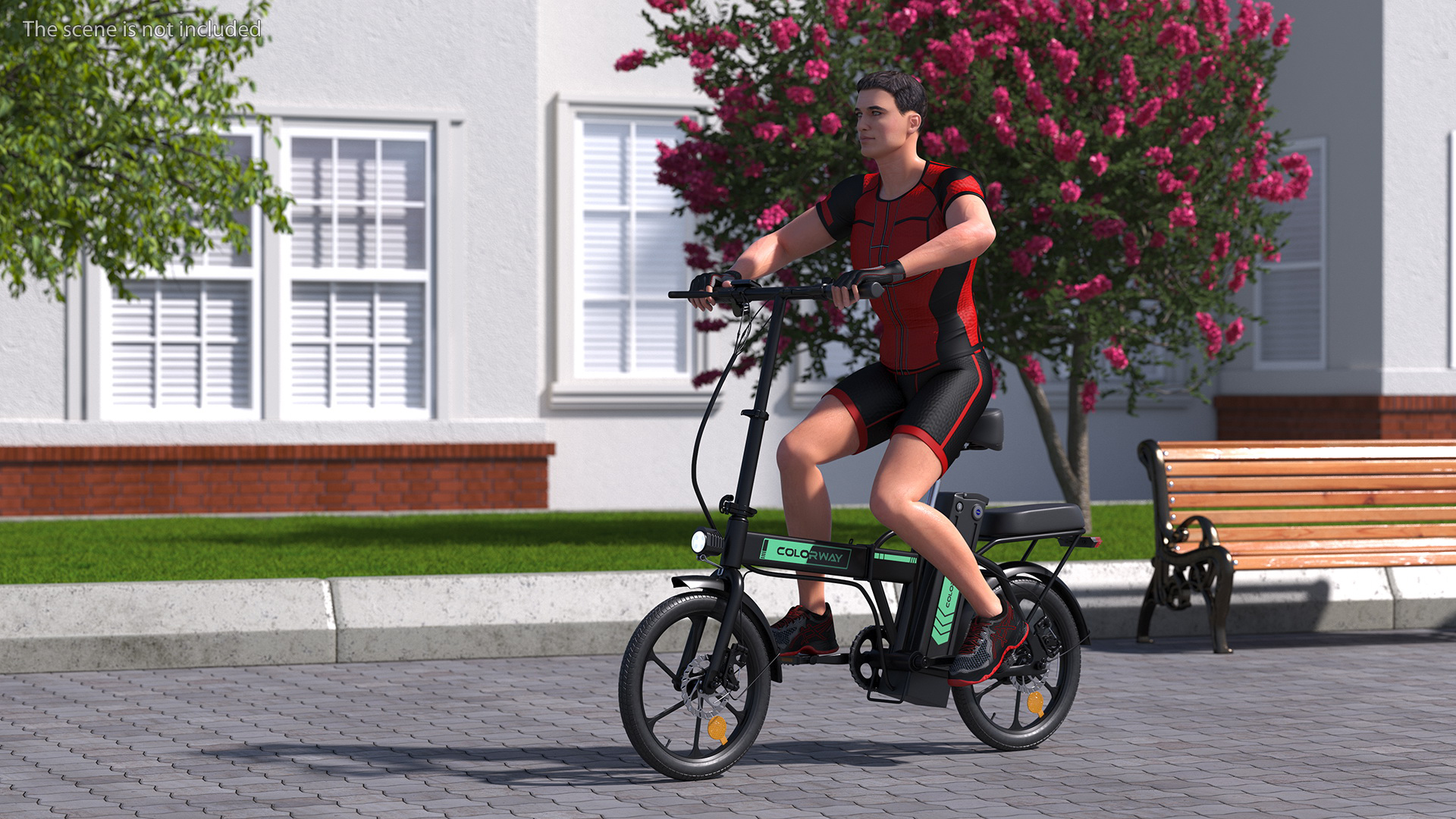 3D Black Colorway Electric Bike with Cyclist