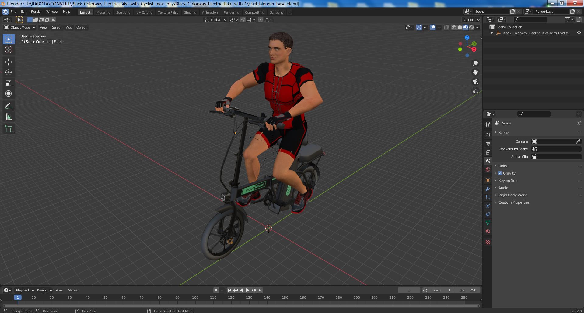 3D Black Colorway Electric Bike with Cyclist