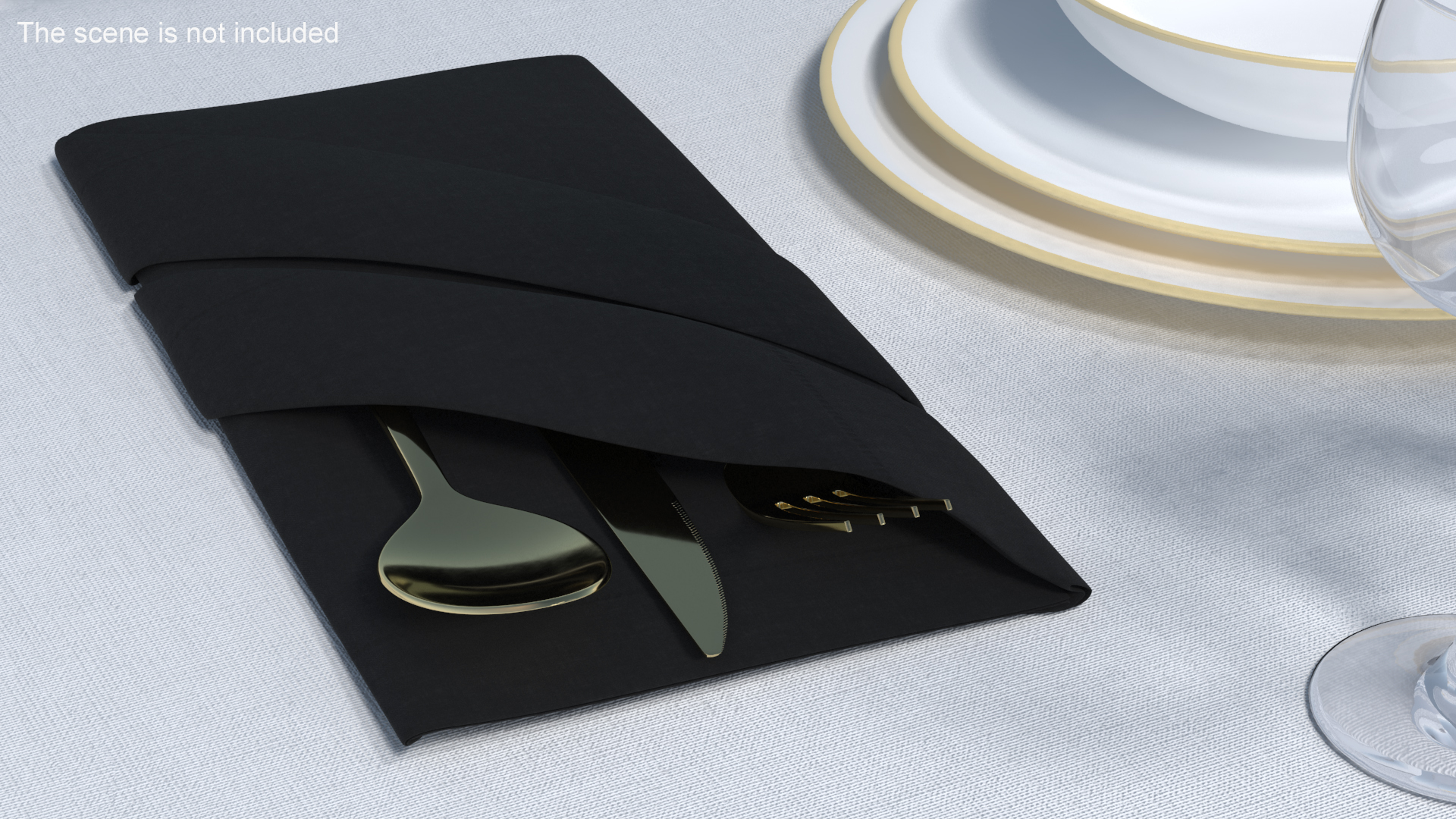 3D Napkin Fold Black with Gold Flatware