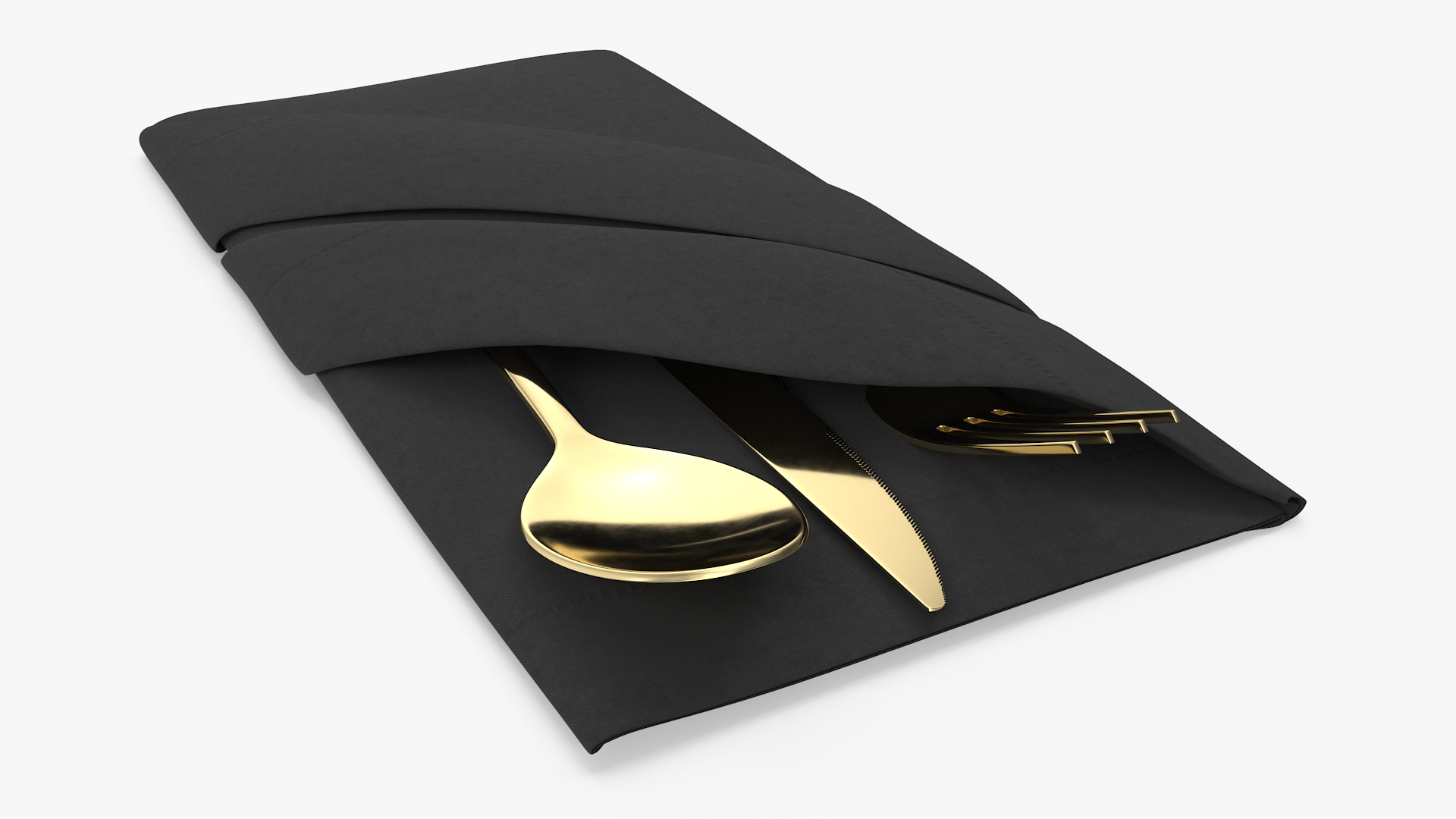 3D Napkin Fold Black with Gold Flatware