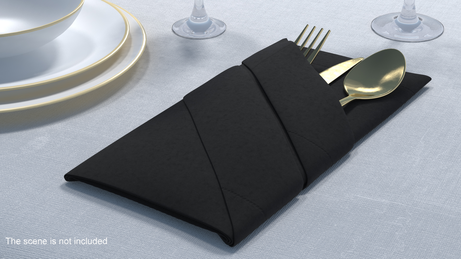 3D Napkin Fold Black with Gold Flatware