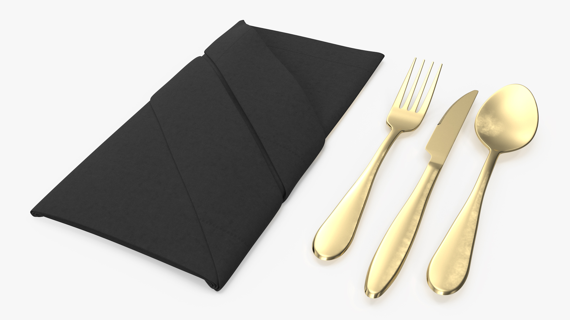 3D Napkin Fold Black with Gold Flatware