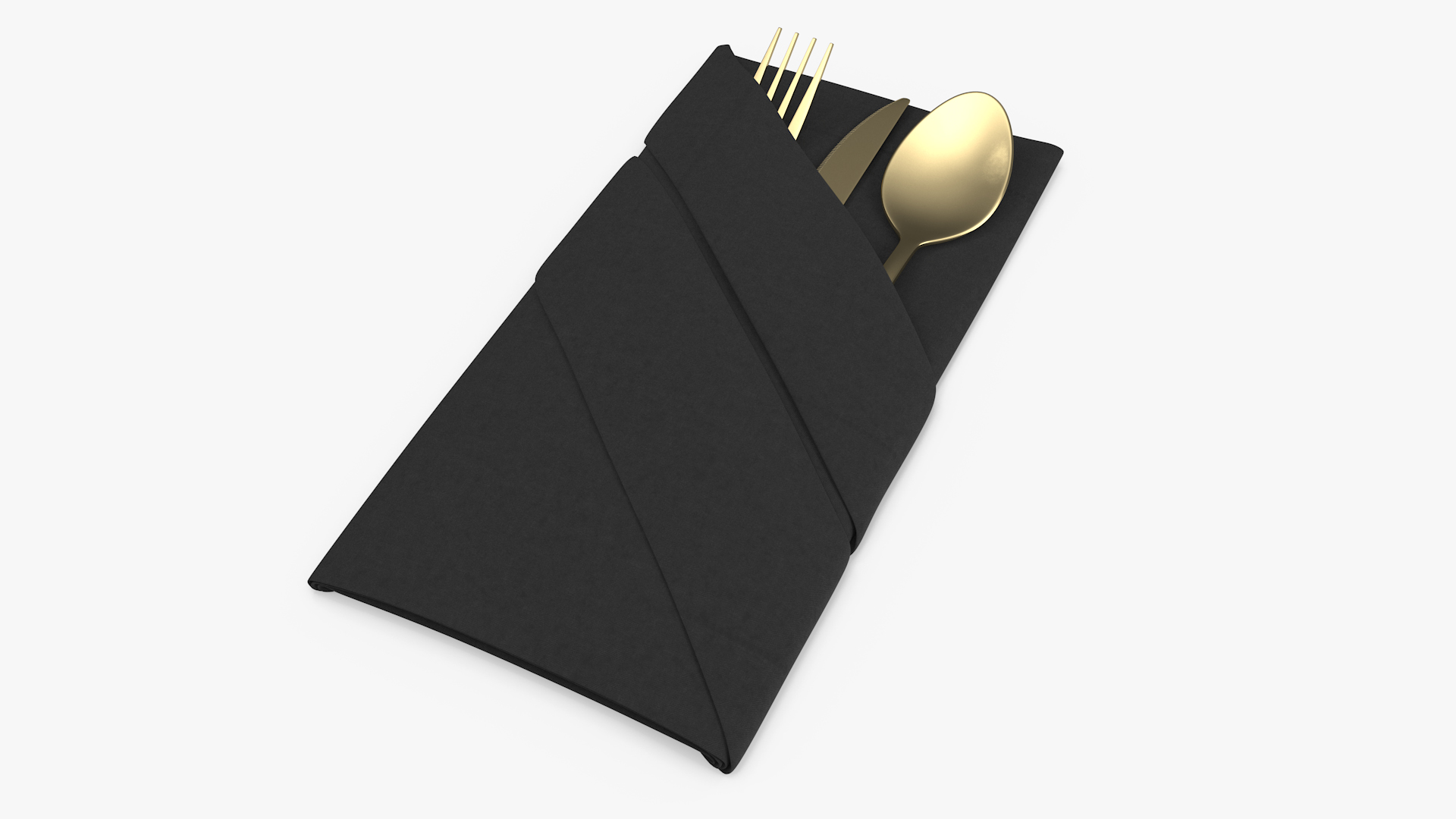3D Napkin Fold Black with Gold Flatware