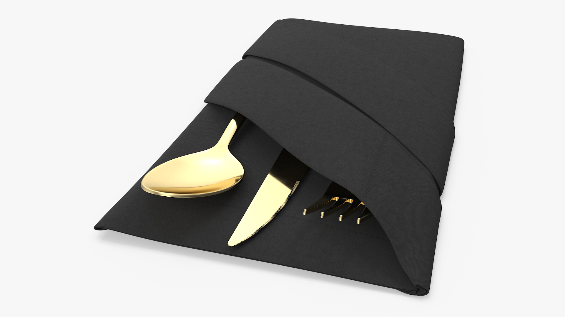 3D Napkin Fold Black with Gold Flatware
