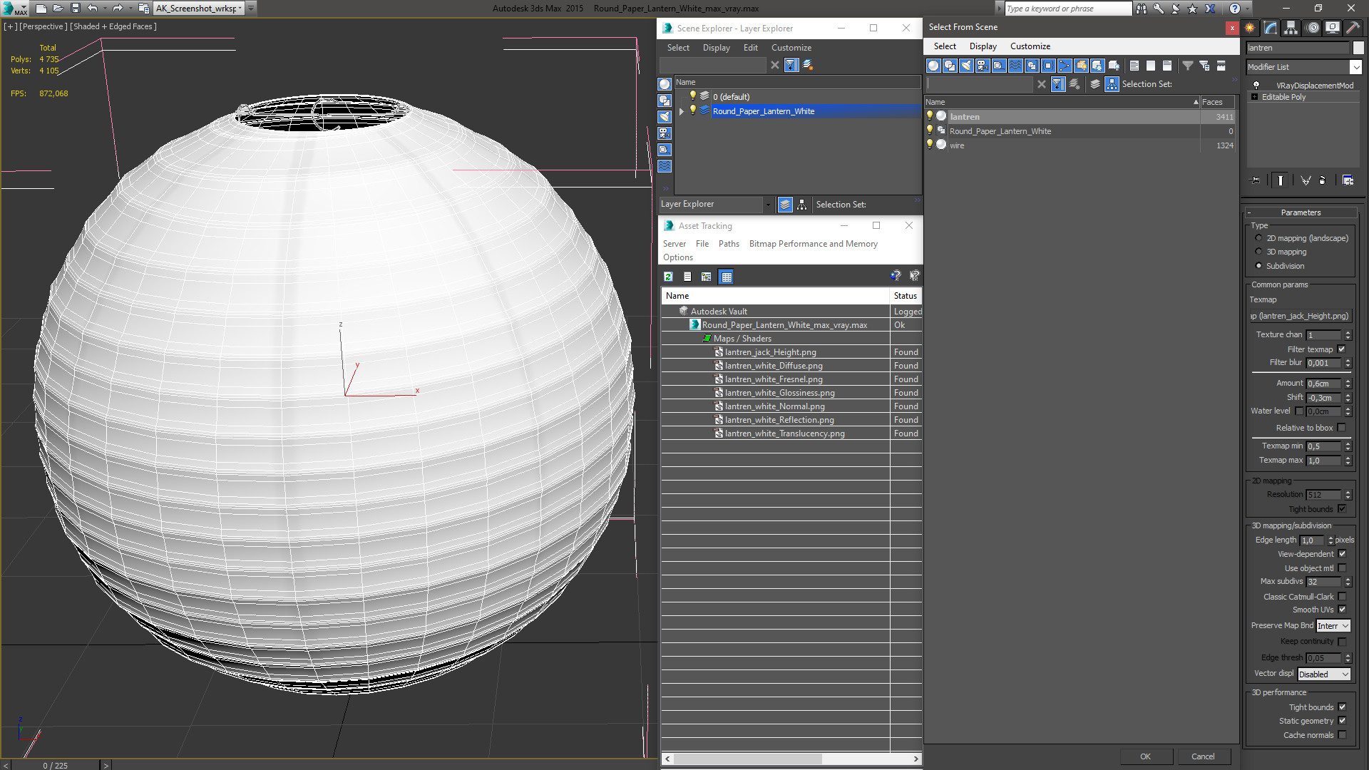 3D model Round Paper Lantern White