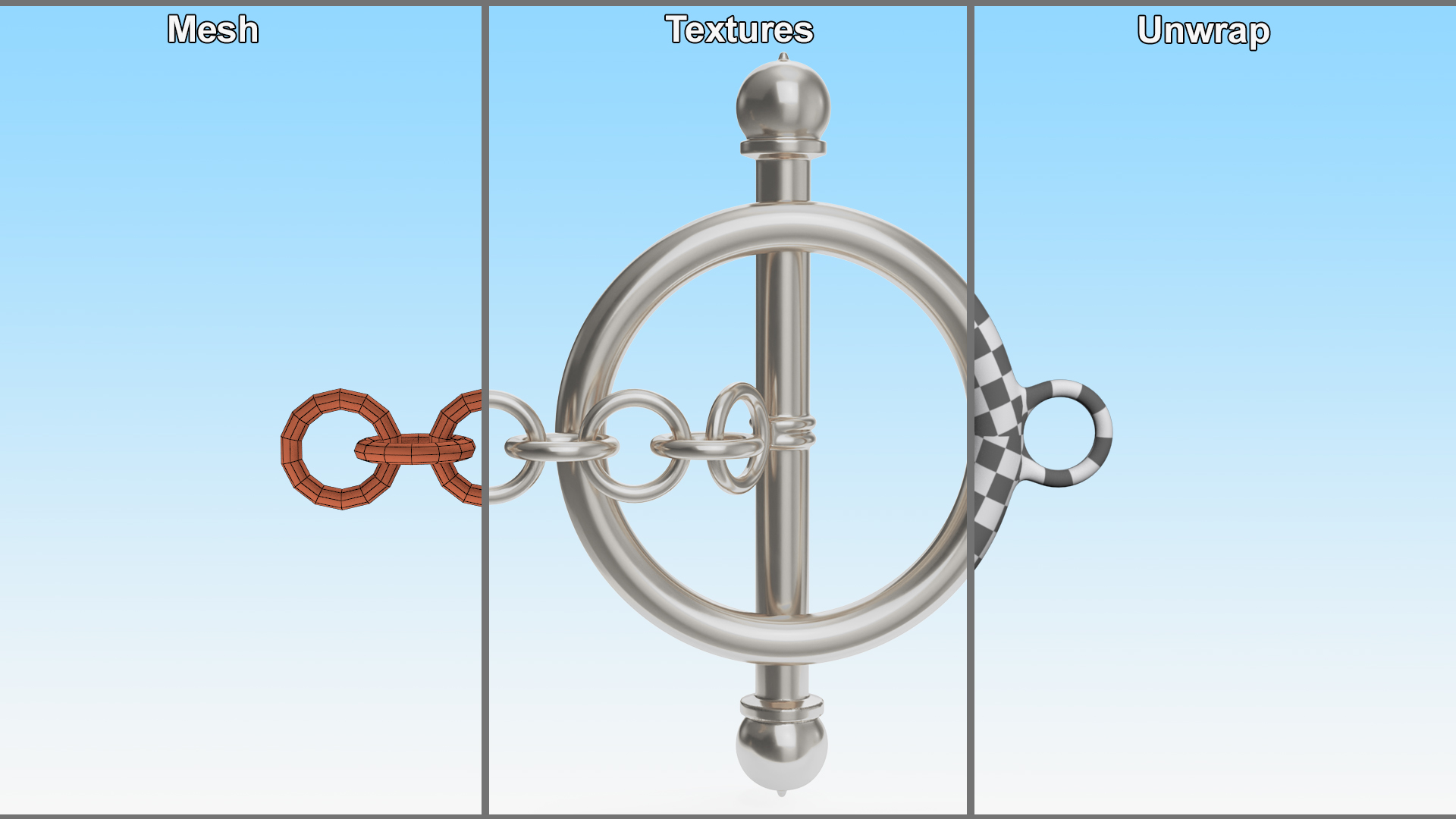 Toggle Jewellery Clasp Silver 3D model