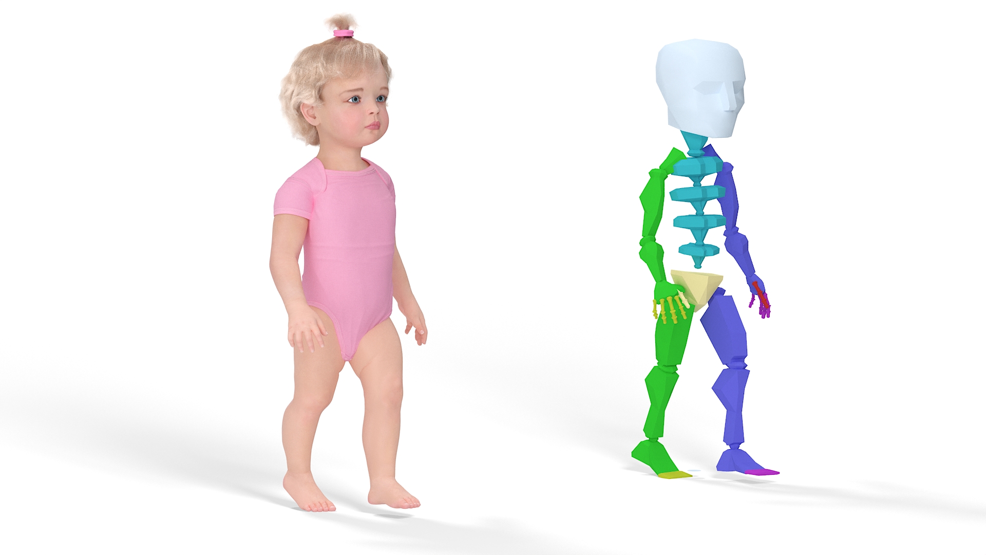 3D model One Year Old Girl in Bodysuit Fur Rigged