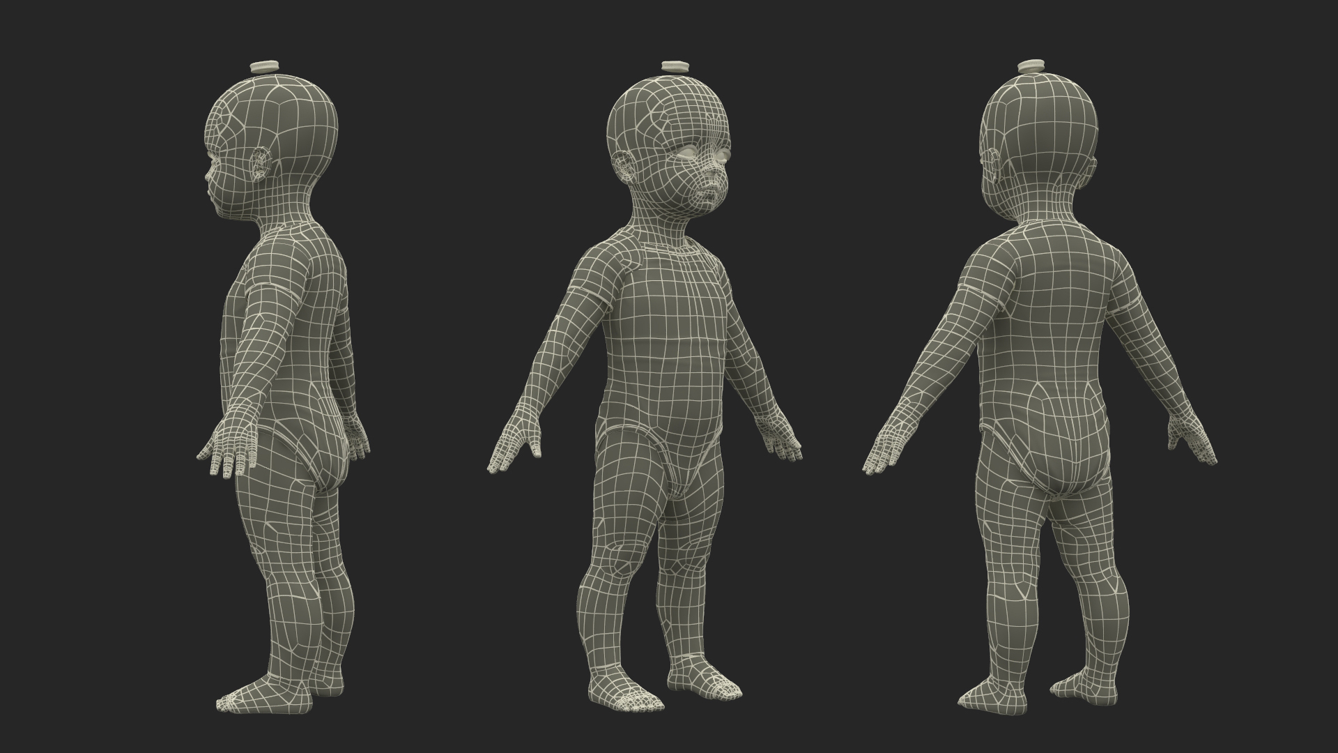 3D model One Year Old Girl in Bodysuit Fur Rigged