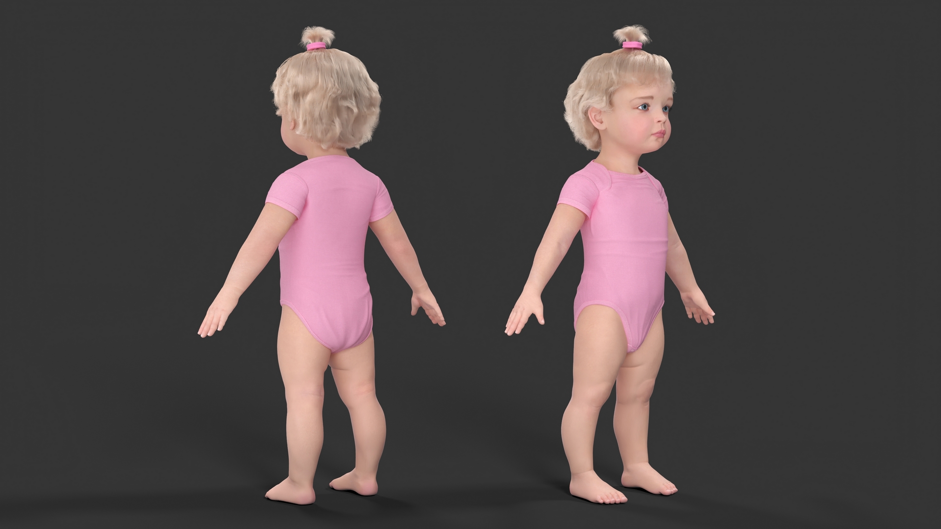 3D model One Year Old Girl in Bodysuit Fur Rigged