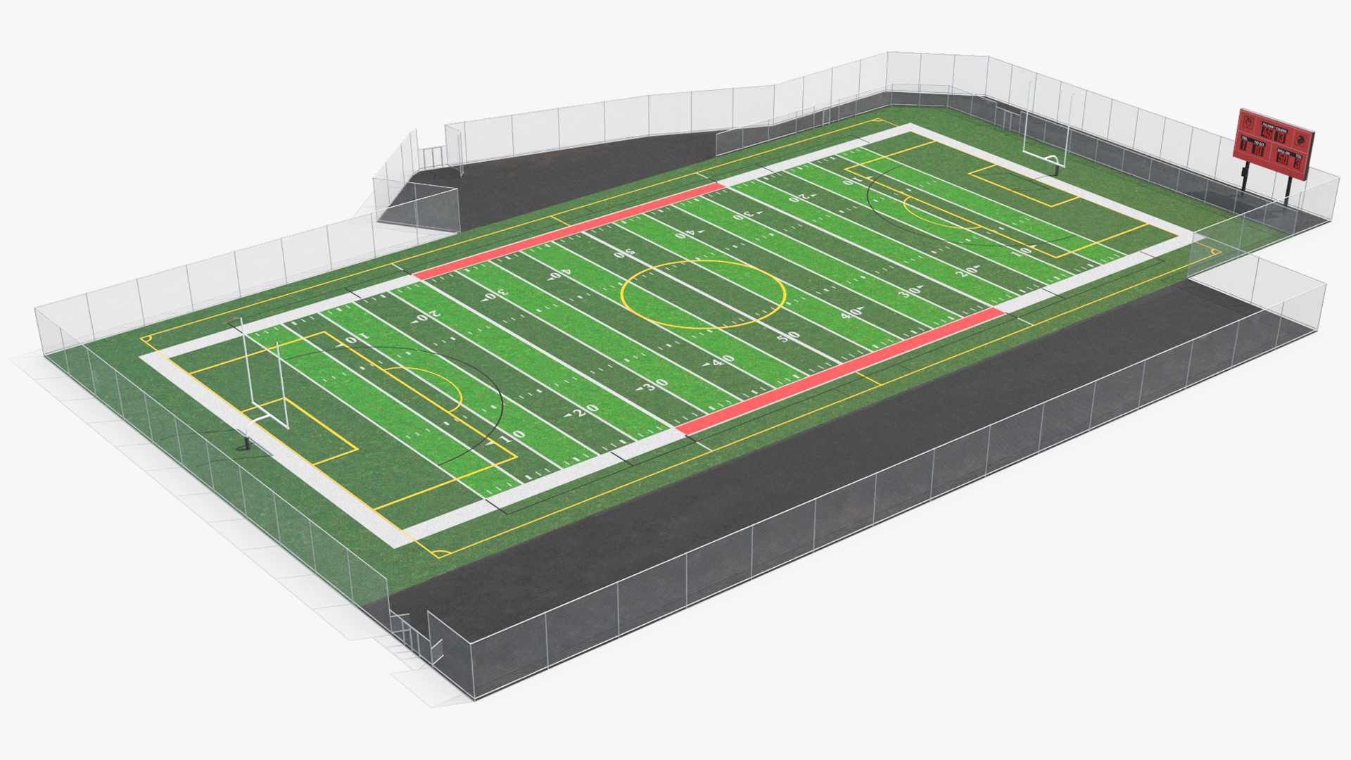American Football Field with Markings 3D model preview