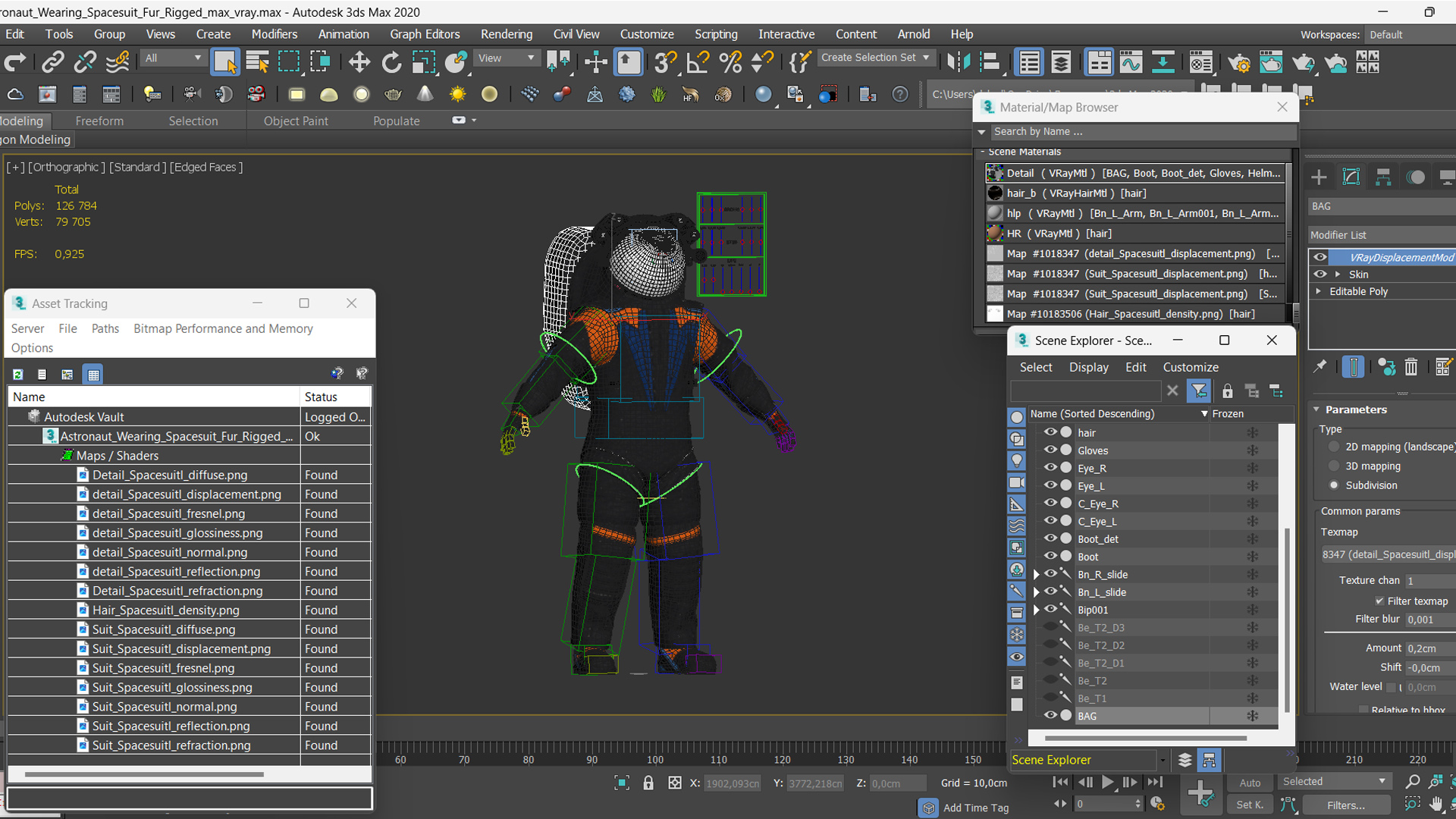 3D Astronaut Wearing Spacesuit Fur Rigged model