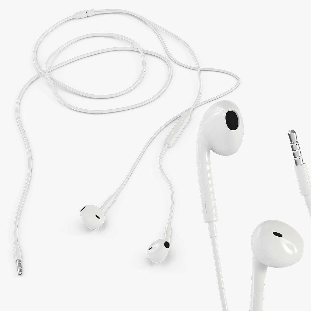 Classic Wired Earbuds Headphones White 3D model preview