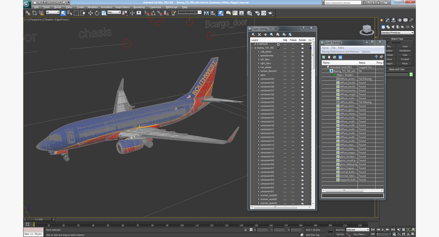 Boeing 737 700 with Interior Southwest Airlines Rigged 3D model