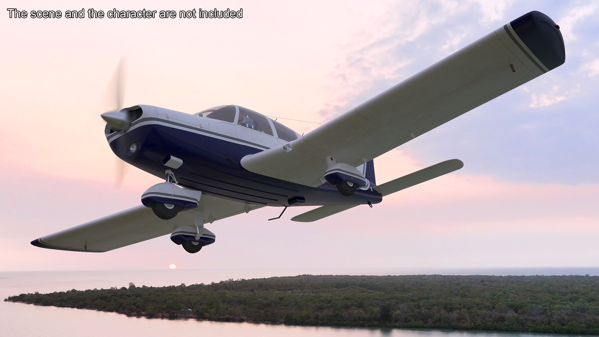 Four Seat Light Aircraft Piper PA-28 Rigged for Maya 3D