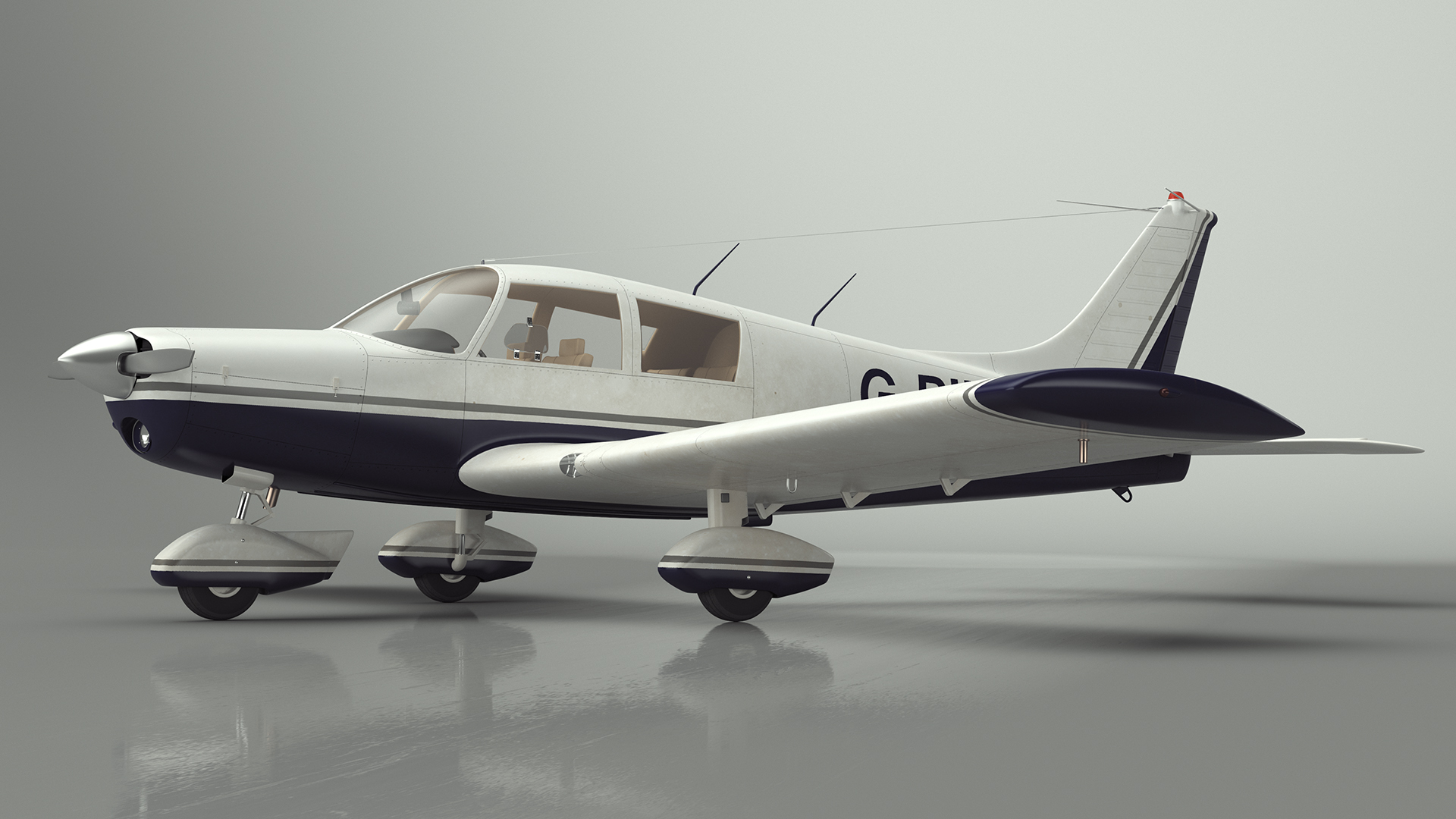 Four Seat Light Aircraft Piper PA-28 Rigged for Maya 3D