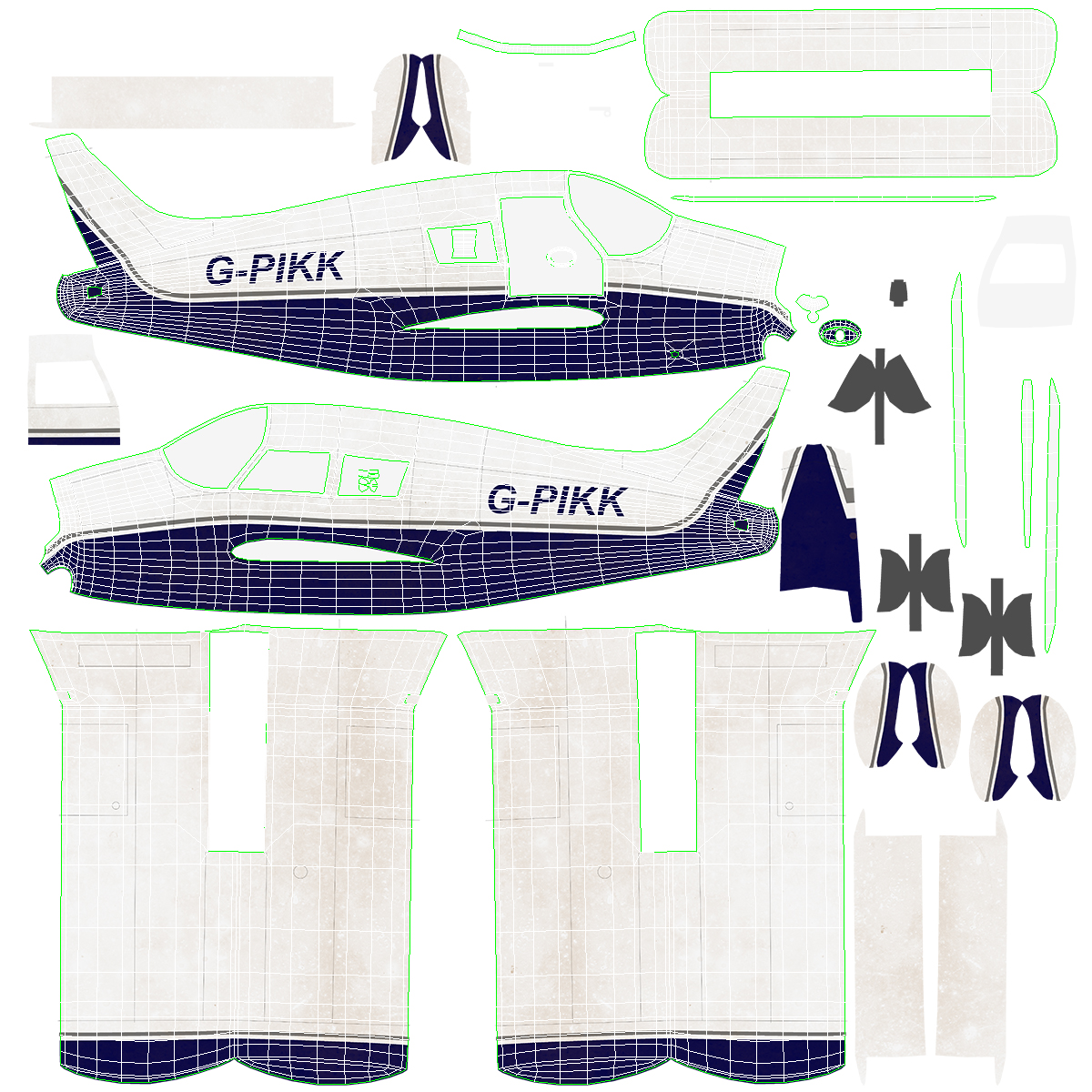 Four Seat Light Aircraft Piper PA-28 Rigged for Maya 3D