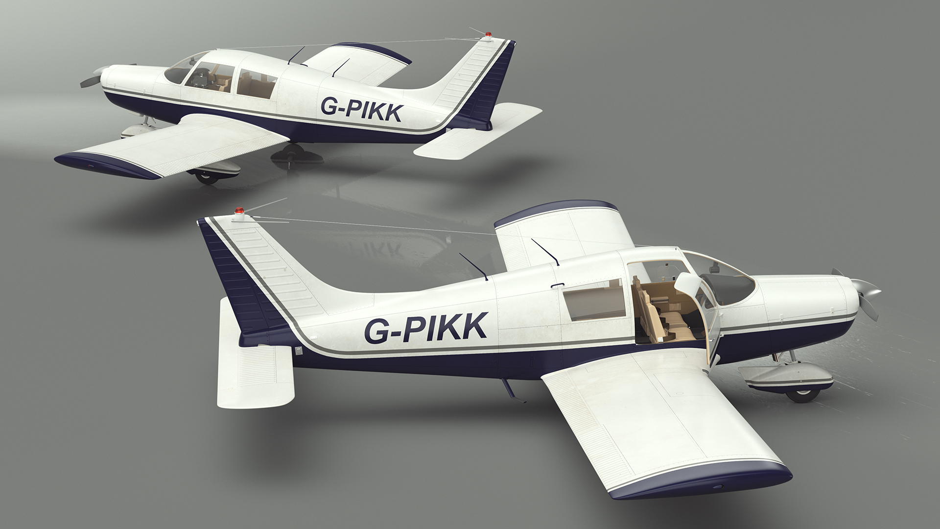 Four Seat Light Aircraft Piper PA-28 Rigged for Maya 3D