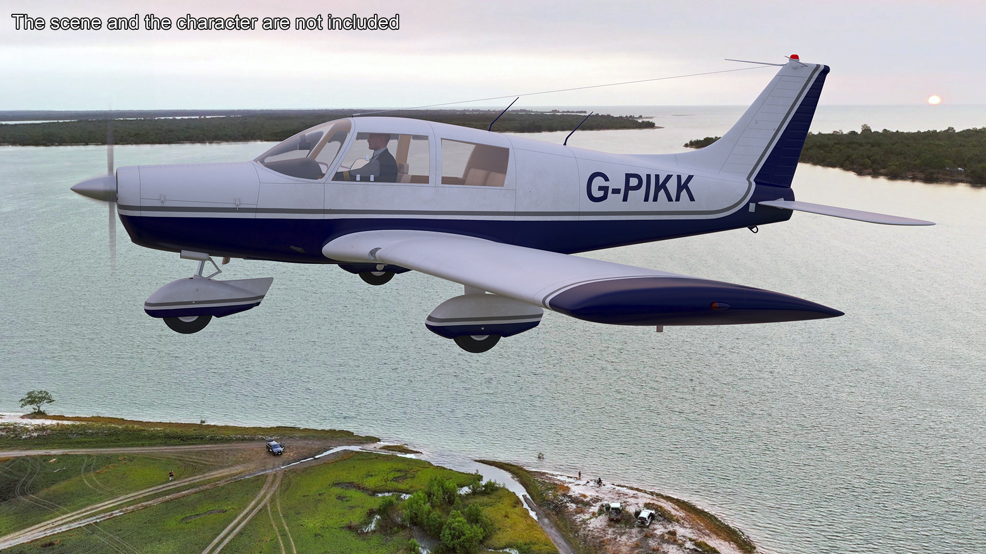 Four Seat Light Aircraft Piper PA-28 Rigged for Maya 3D