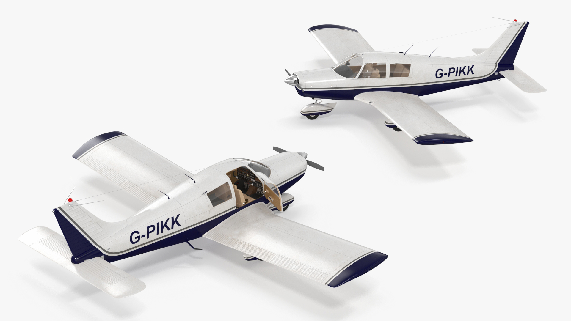 Four Seat Light Aircraft Piper PA-28 Rigged for Maya 3D