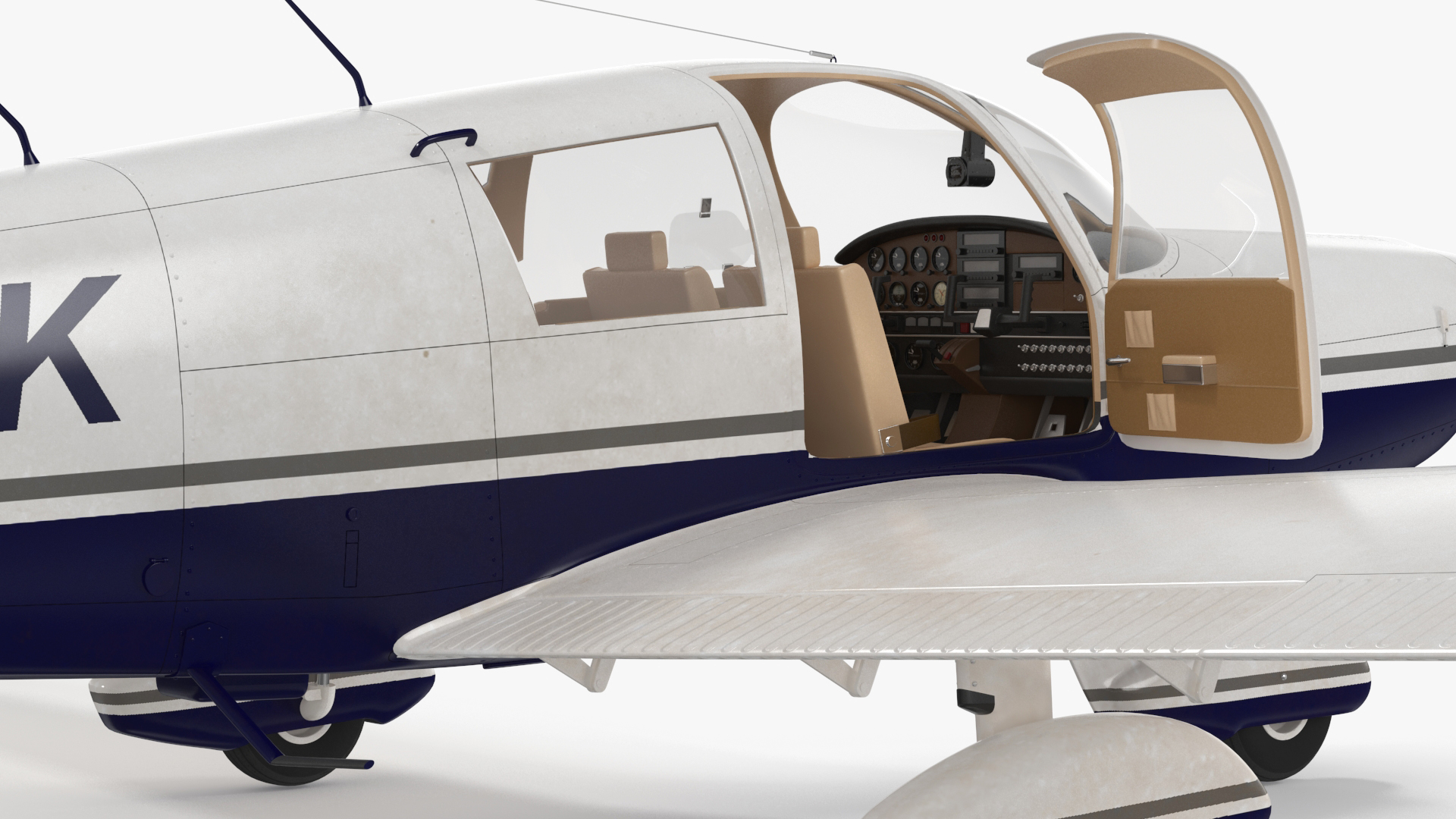 Four Seat Light Aircraft Piper PA-28 Rigged for Maya 3D
