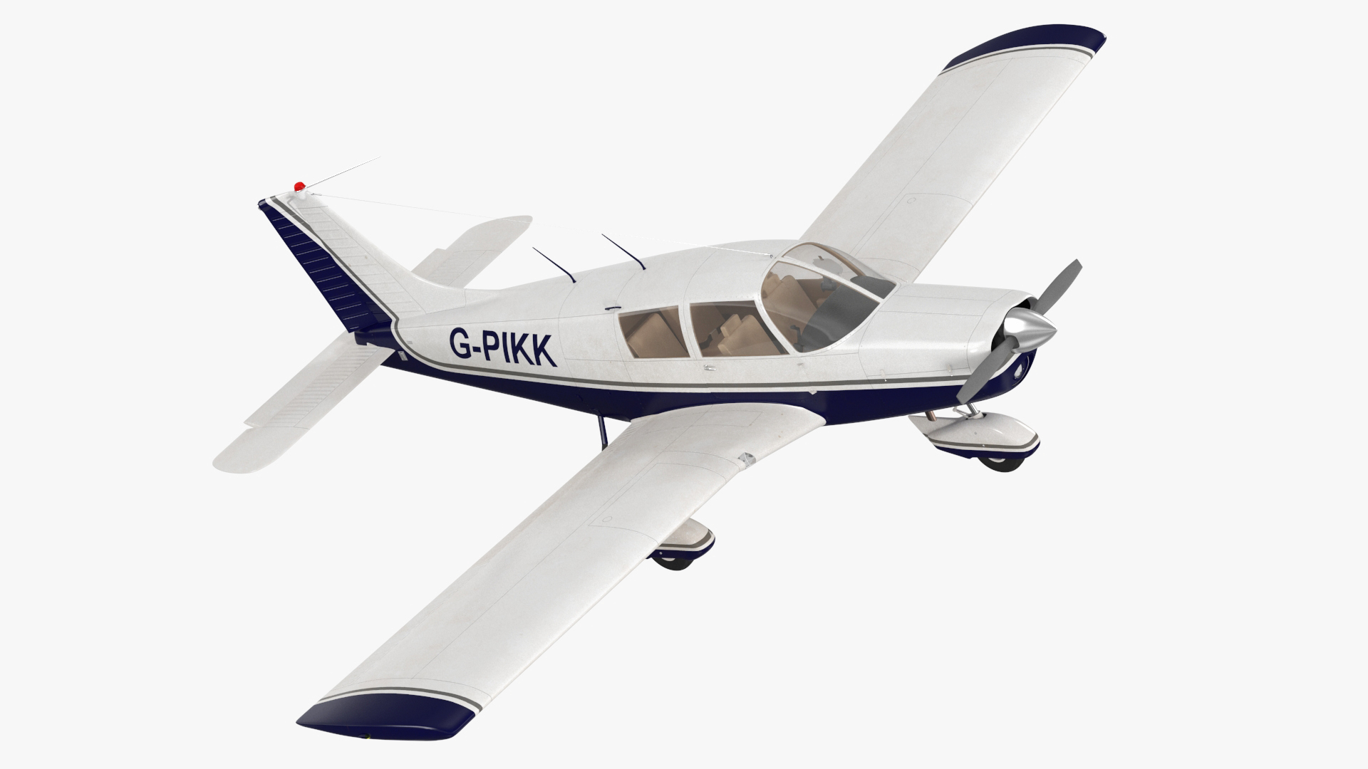 Four Seat Light Aircraft Piper PA-28 Rigged for Maya 3D
