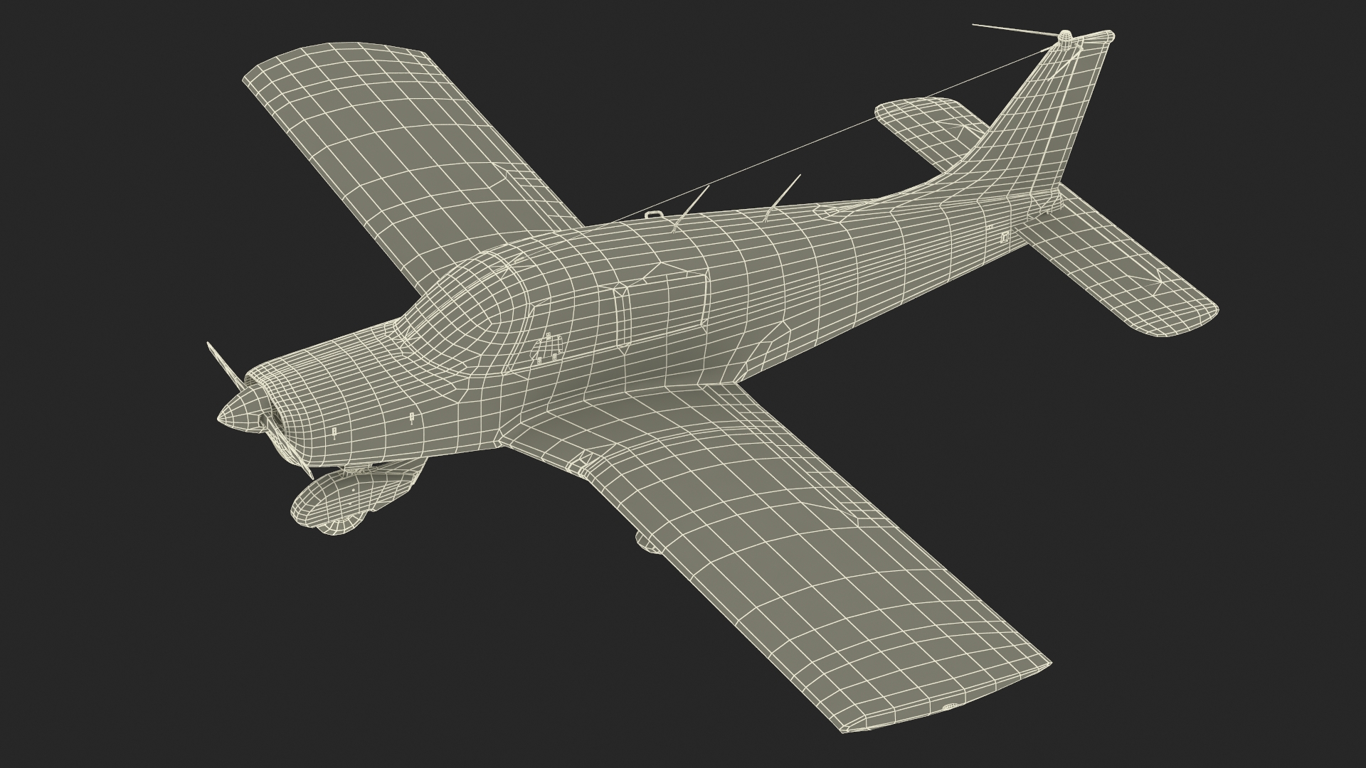 Four Seat Light Aircraft Piper PA-28 Rigged for Maya 3D