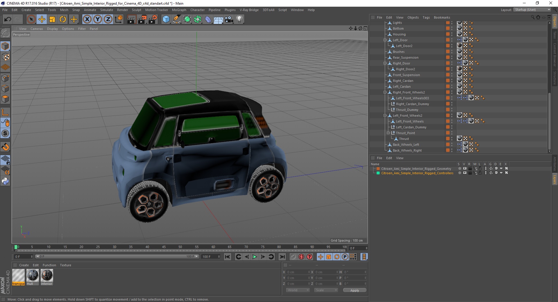 3D Citroen Ami Simple Interior Rigged for Cinema 4D model