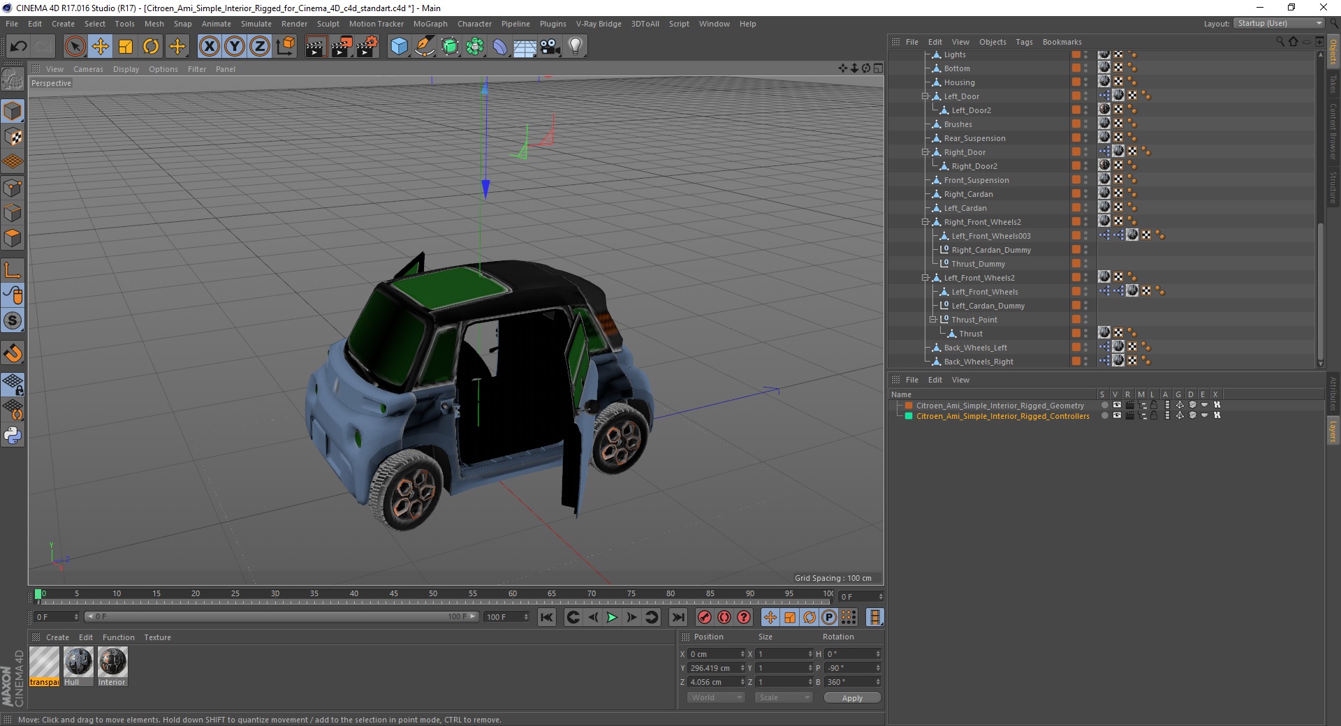 3D Citroen Ami Simple Interior Rigged for Cinema 4D model