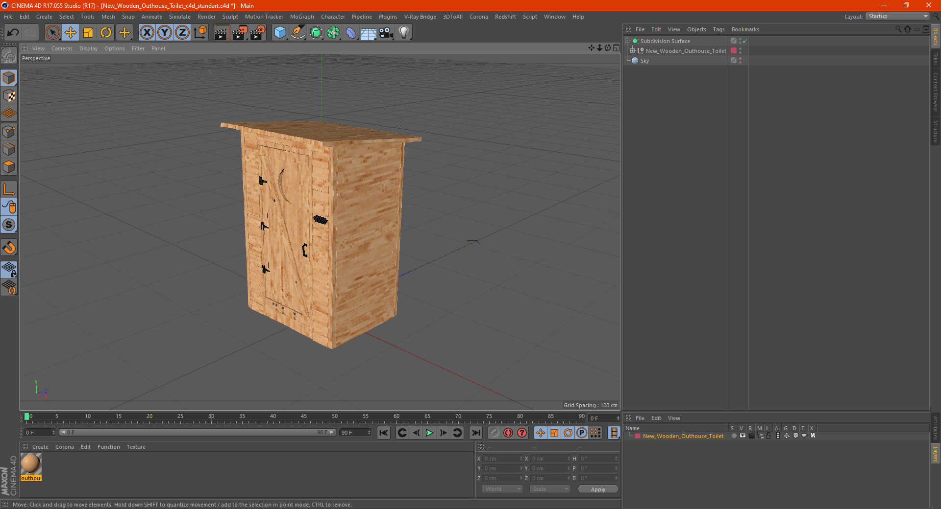 3D New Wooden Outhouse Toilet