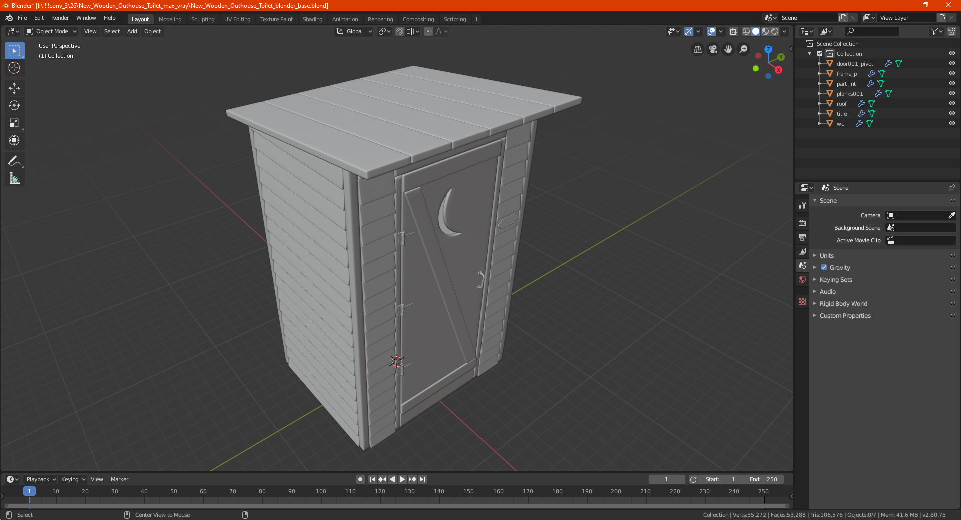 3D New Wooden Outhouse Toilet