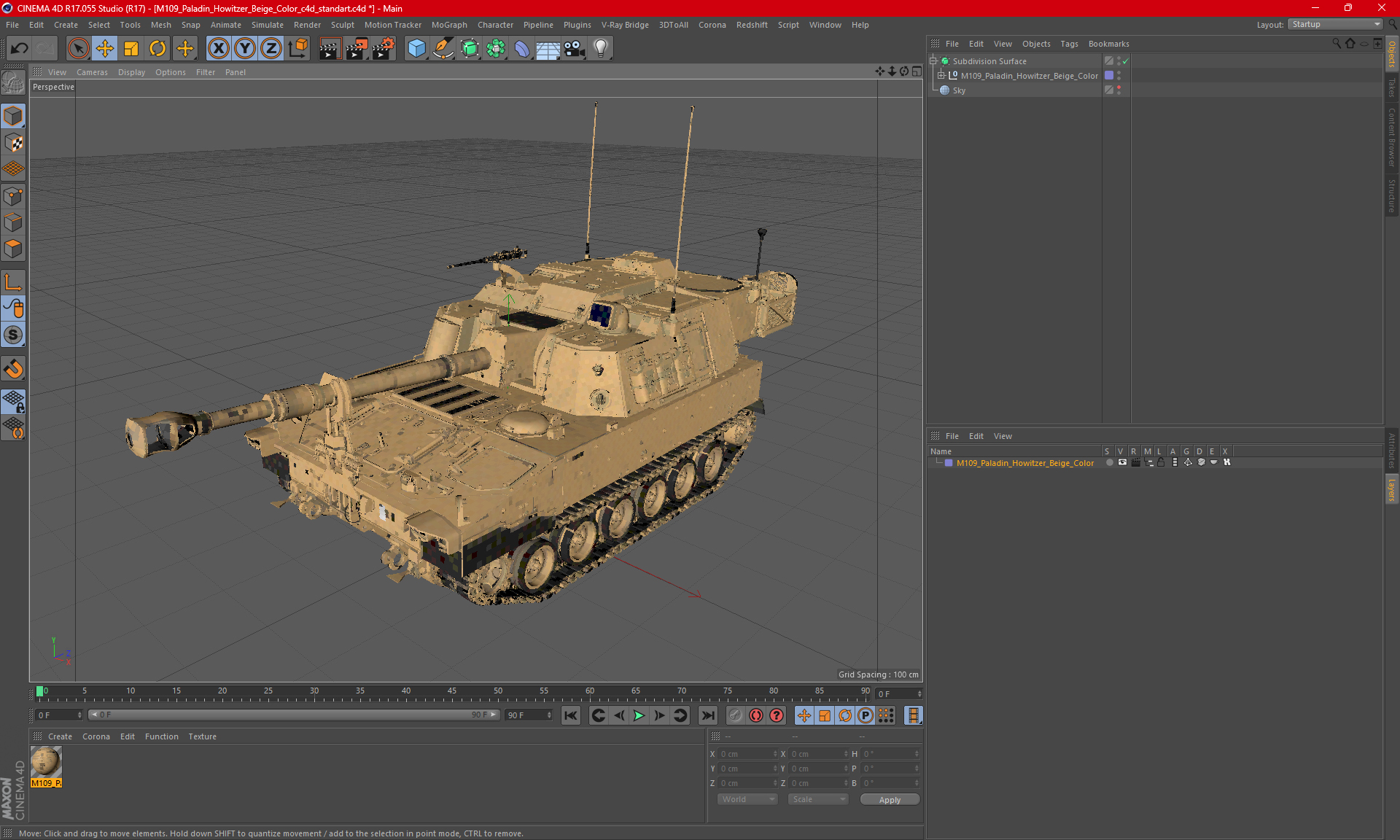 3D M109 Paladin Howitzer Beige Color model