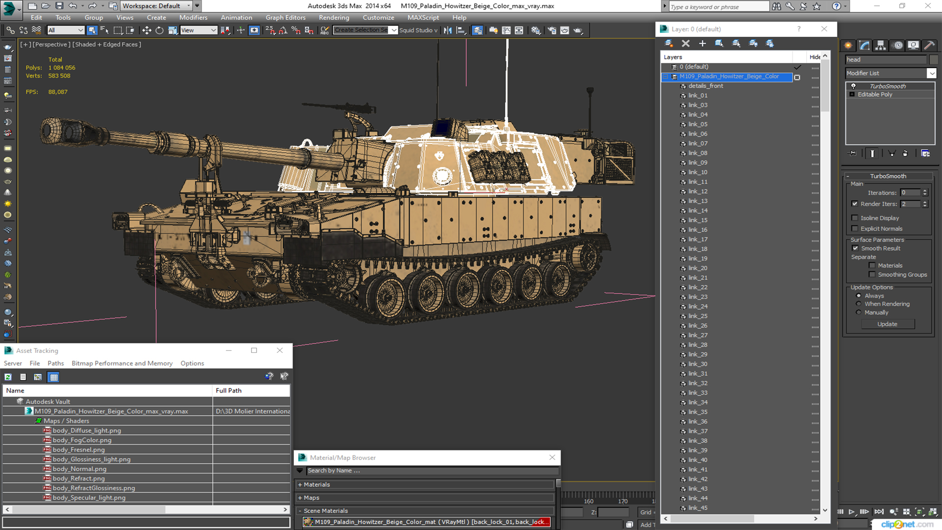 3D M109 Paladin Howitzer Beige Color model