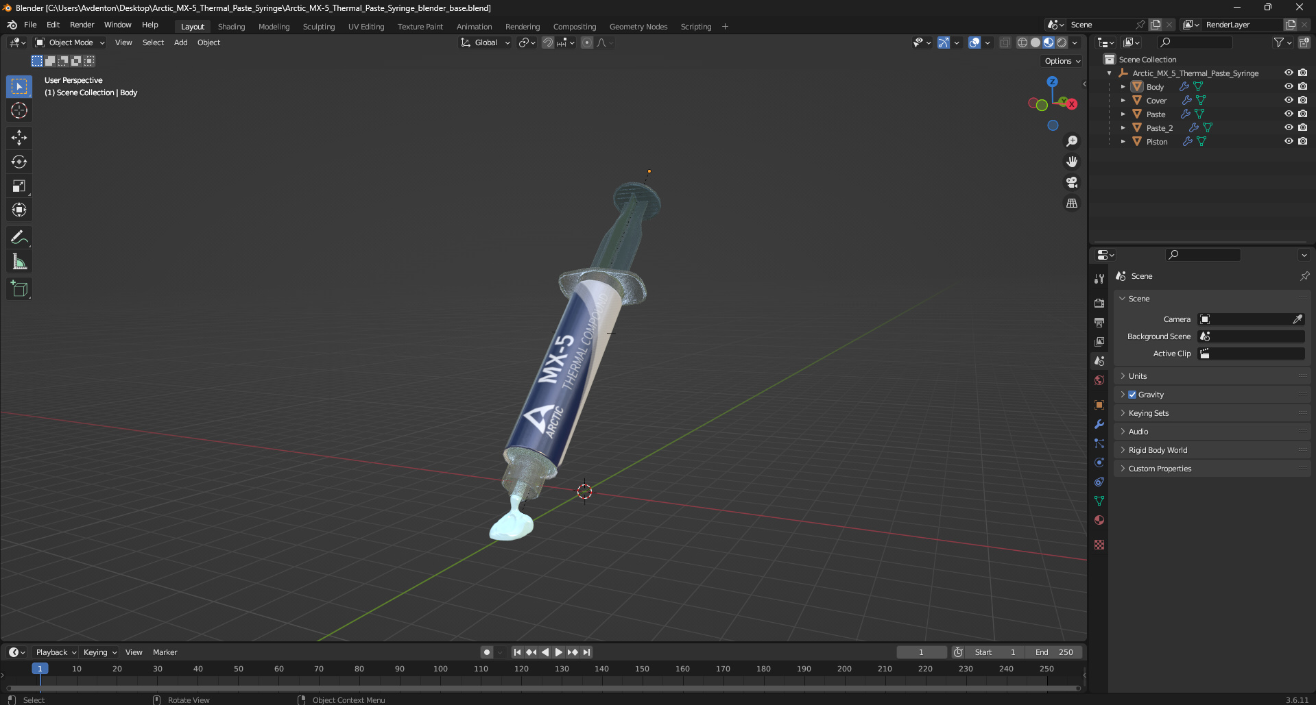 3D Arctic MX-5 Thermal Paste Syringe model