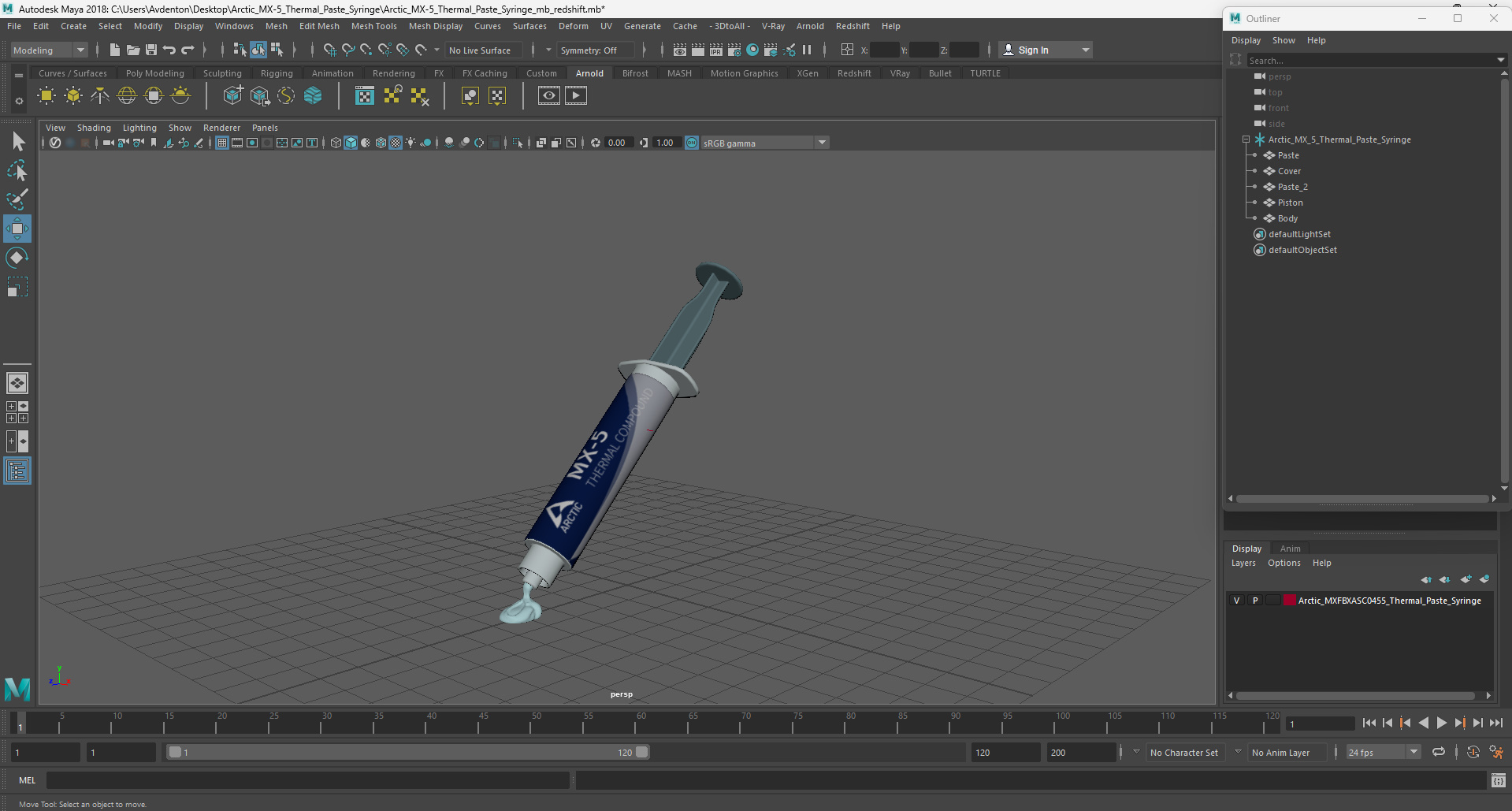 3D Arctic MX-5 Thermal Paste Syringe model