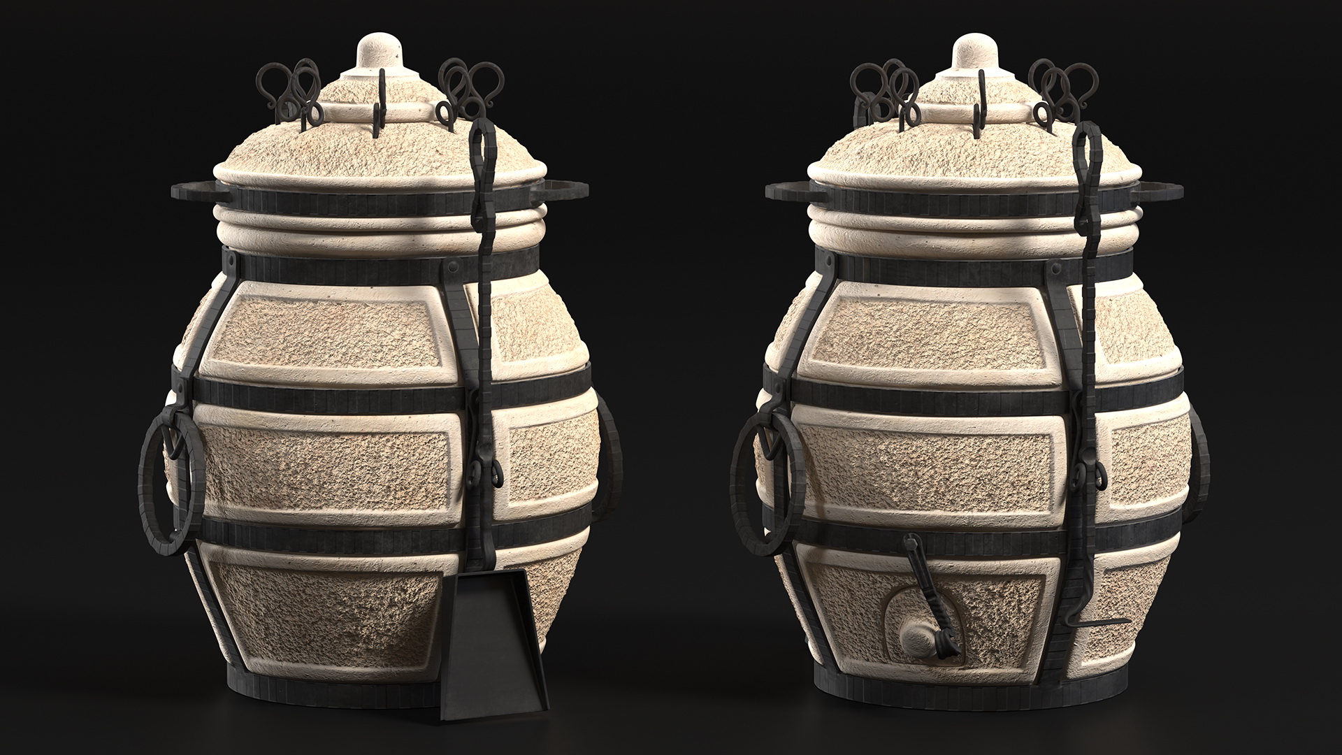 3D Amphora Tandoor Ceramic with Skewer and Scoop Poker
