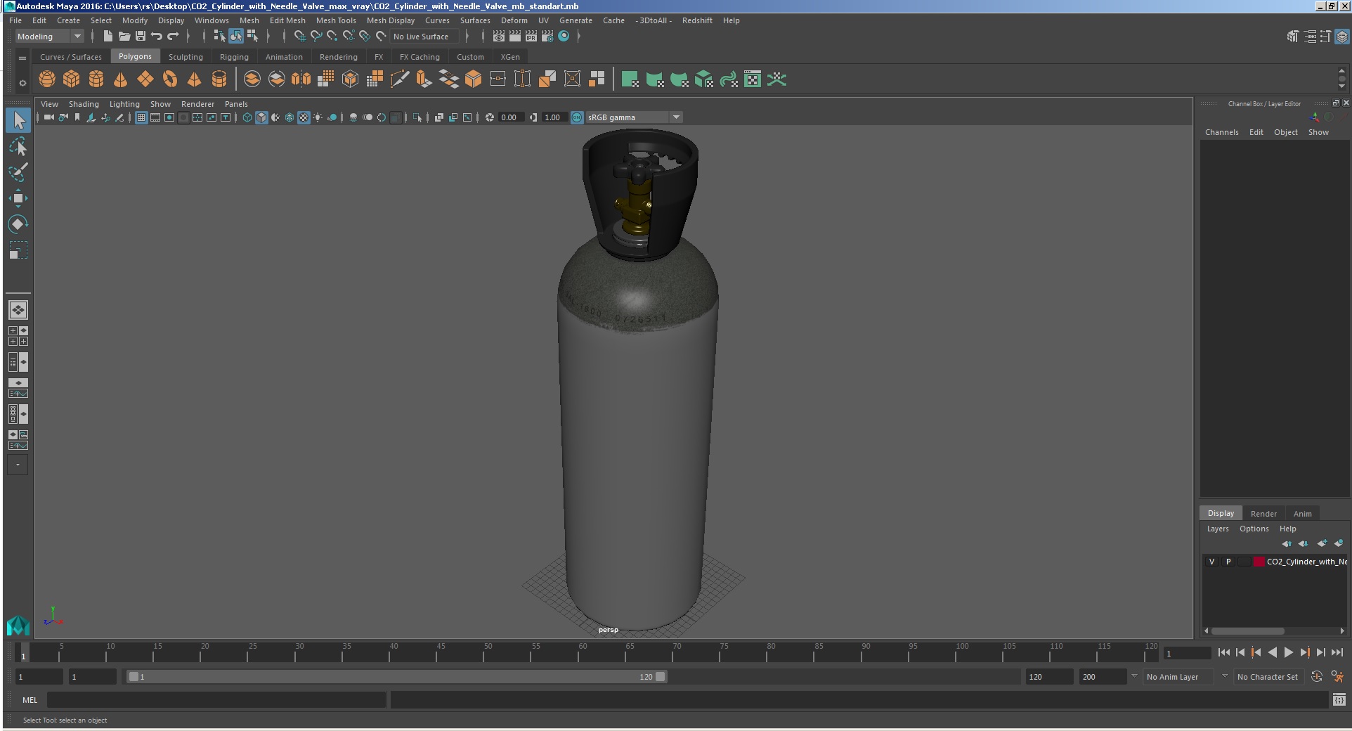 3D model CO2 Cylinder with Needle Valve