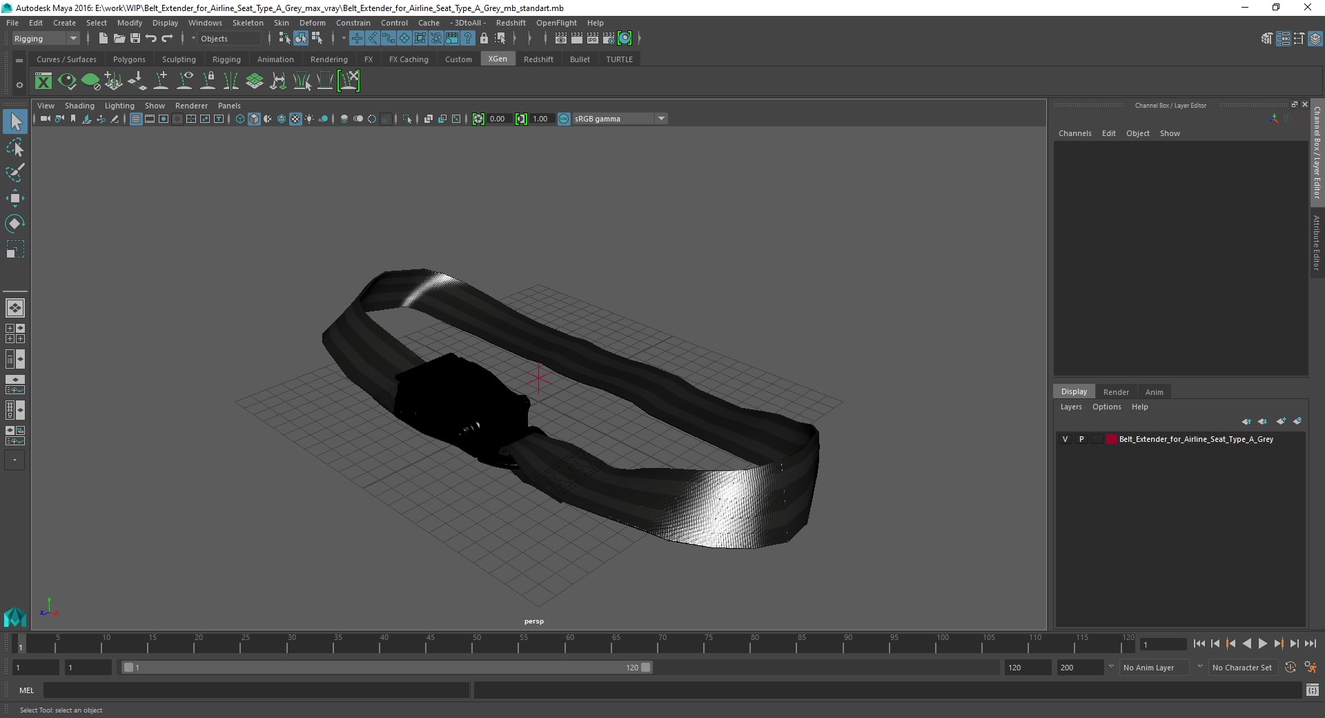 Belt Extender for Airline Seat Type A Grey 3D