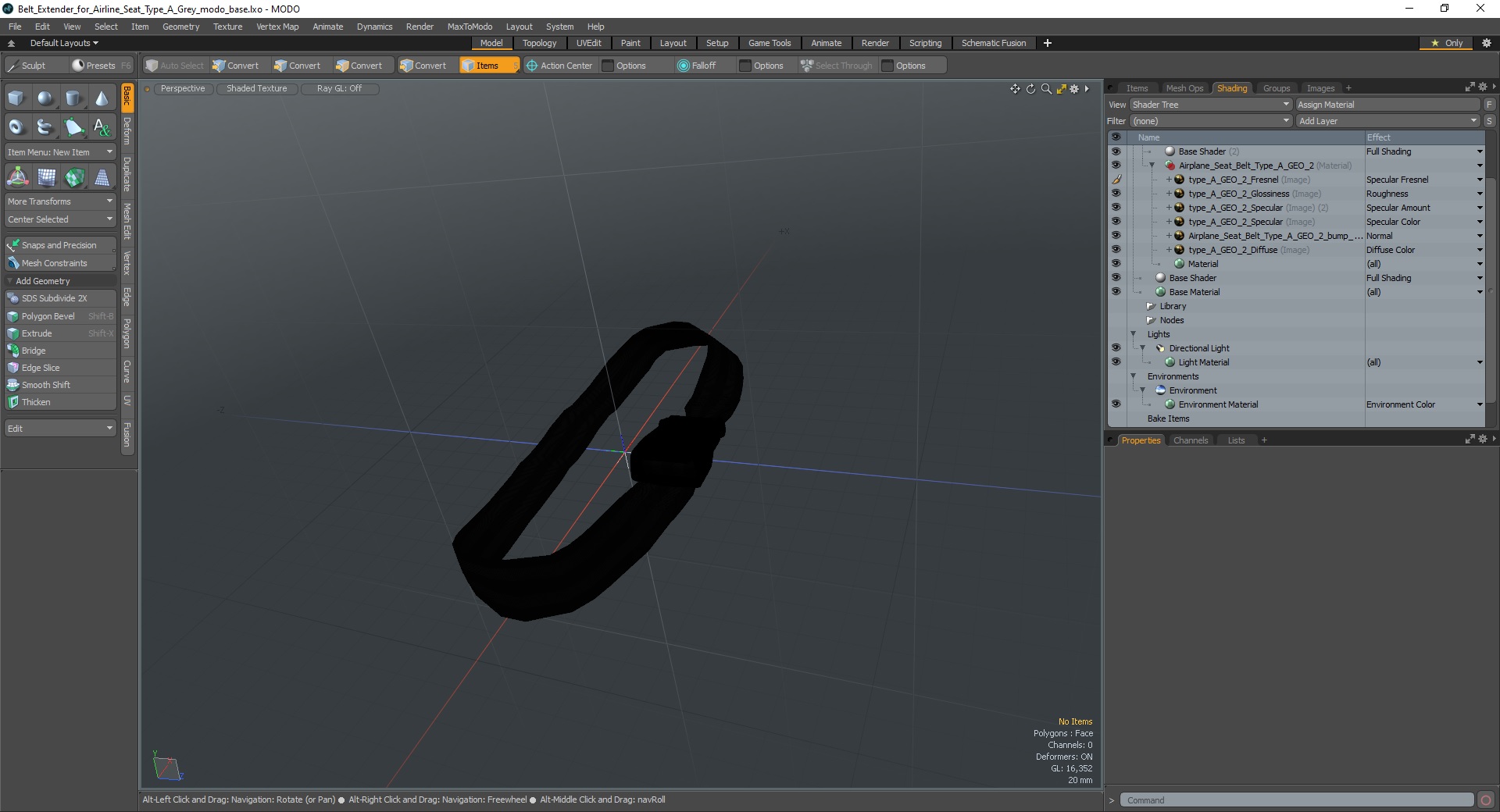 Belt Extender for Airline Seat Type A Grey 3D