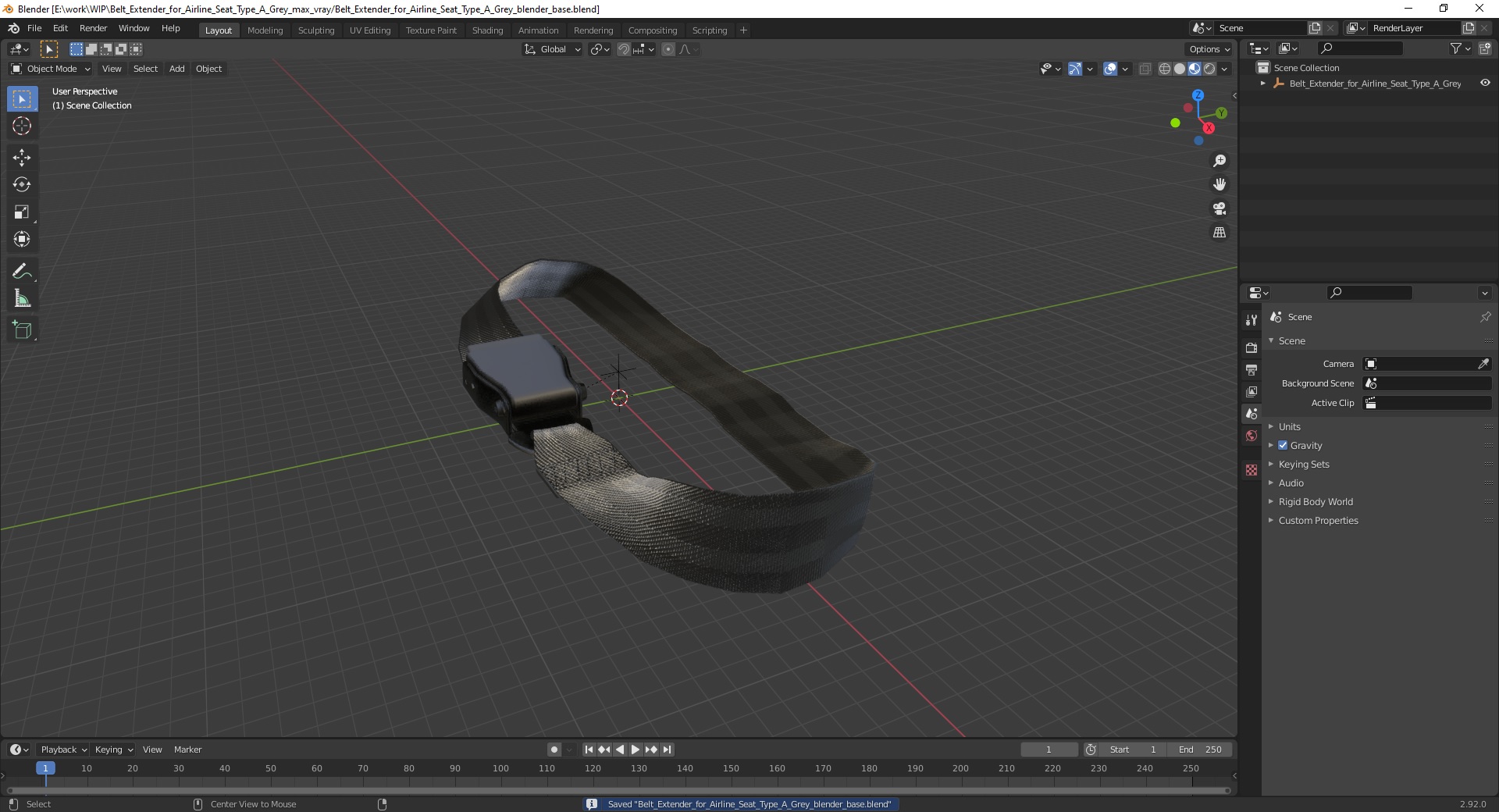 Belt Extender for Airline Seat Type A Grey 3D